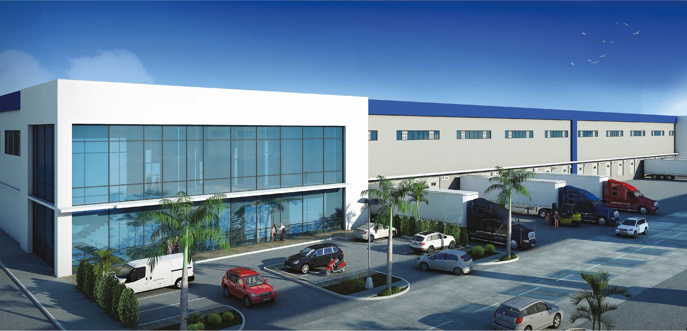 Rendering of the DSV office front and warehouse at Parque Logístico Cocosolito, Colón Free Zone