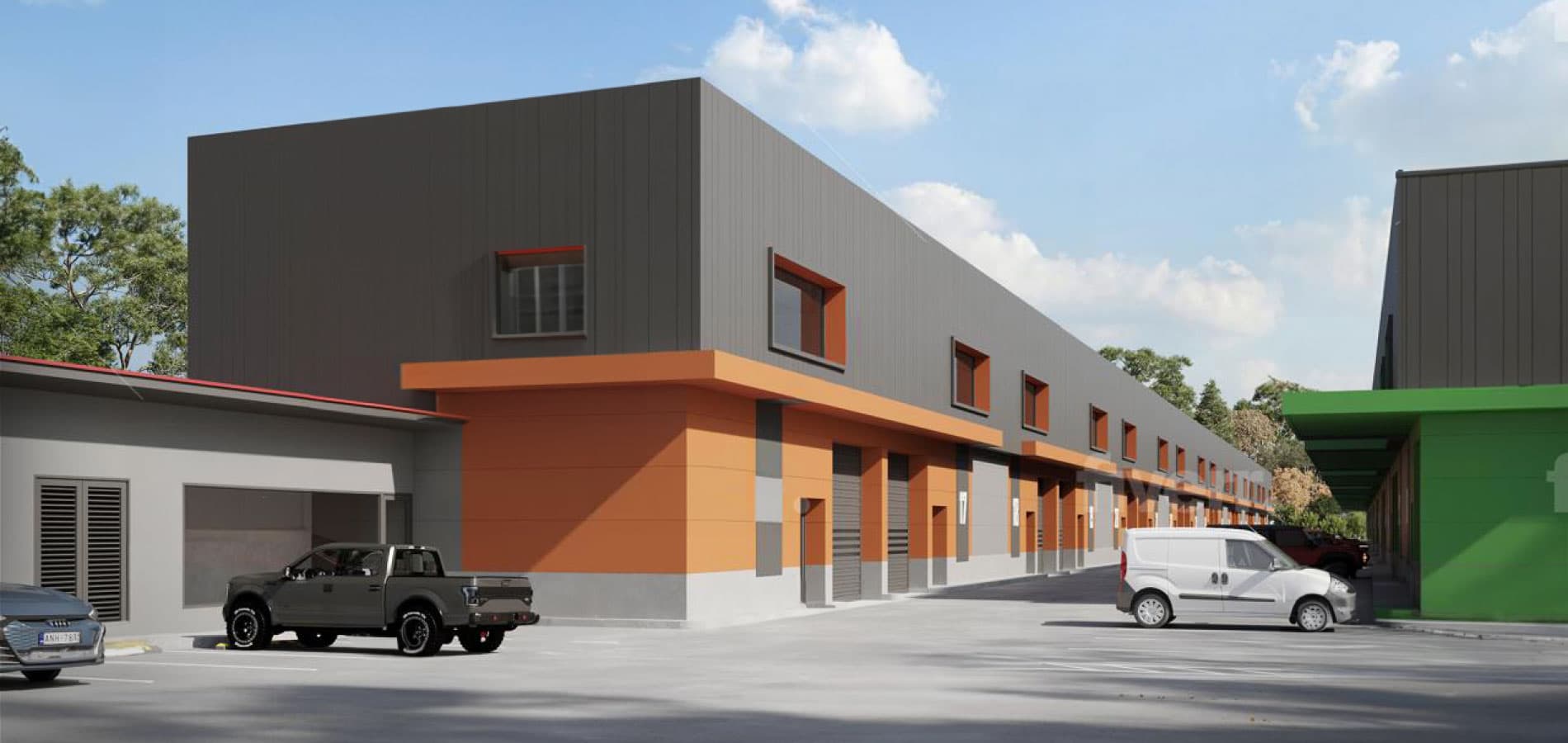 Rendering of the Office Bodega Tocumen warehouse row with mezzanine offices