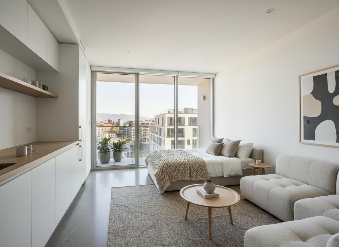 Furnished La Moderna studio with kitchenette and balcony