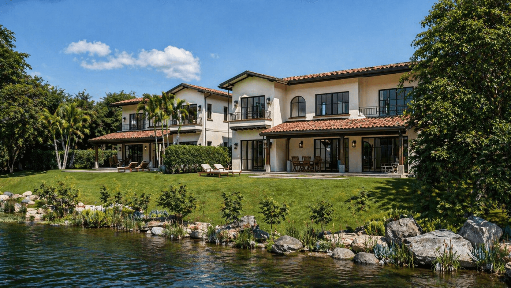 The Venao Cove villas and gardens seen from the river