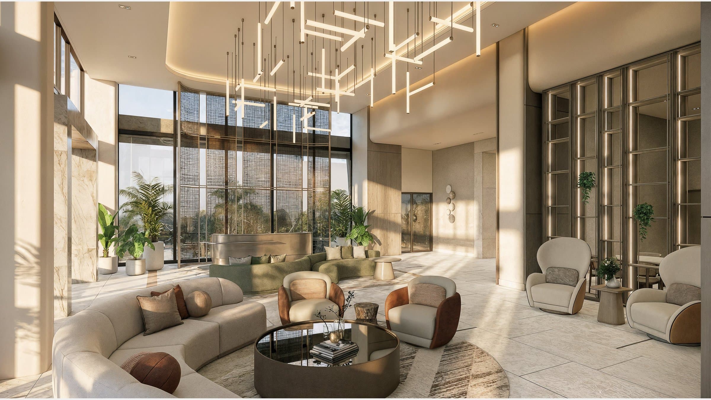 Double-height lobby designed by Adriana Hoyos at Torre Altair