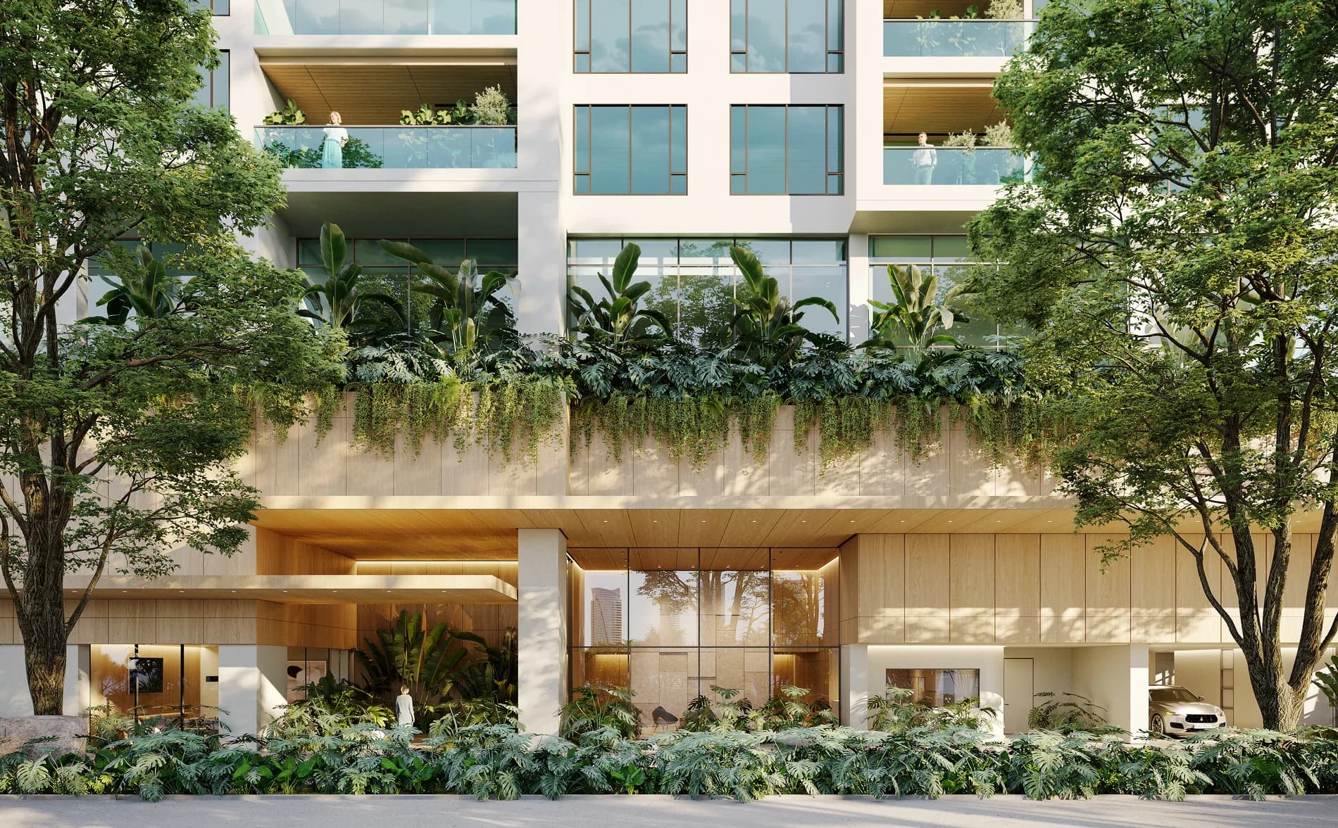 Planted podium and ground floor of Blau, Costa del Este