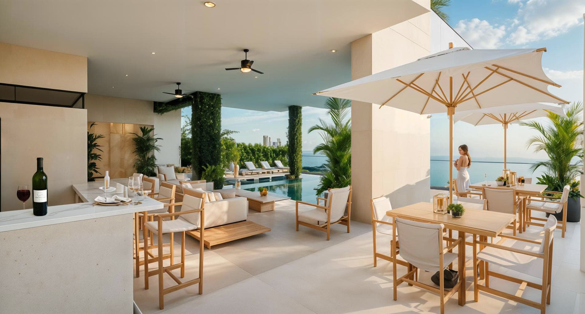 Bar-lounge terrace by the pool at Cocomare, Coco del Mar