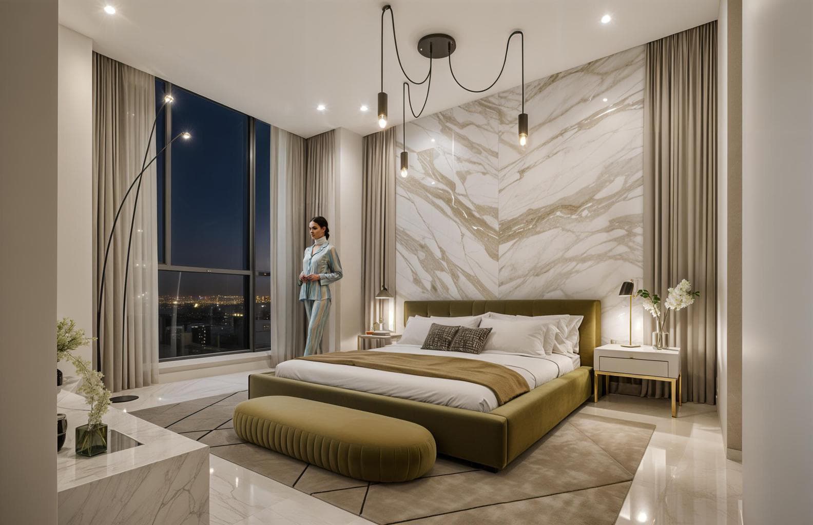 Master bedroom of a Model A apartment at Cocomare