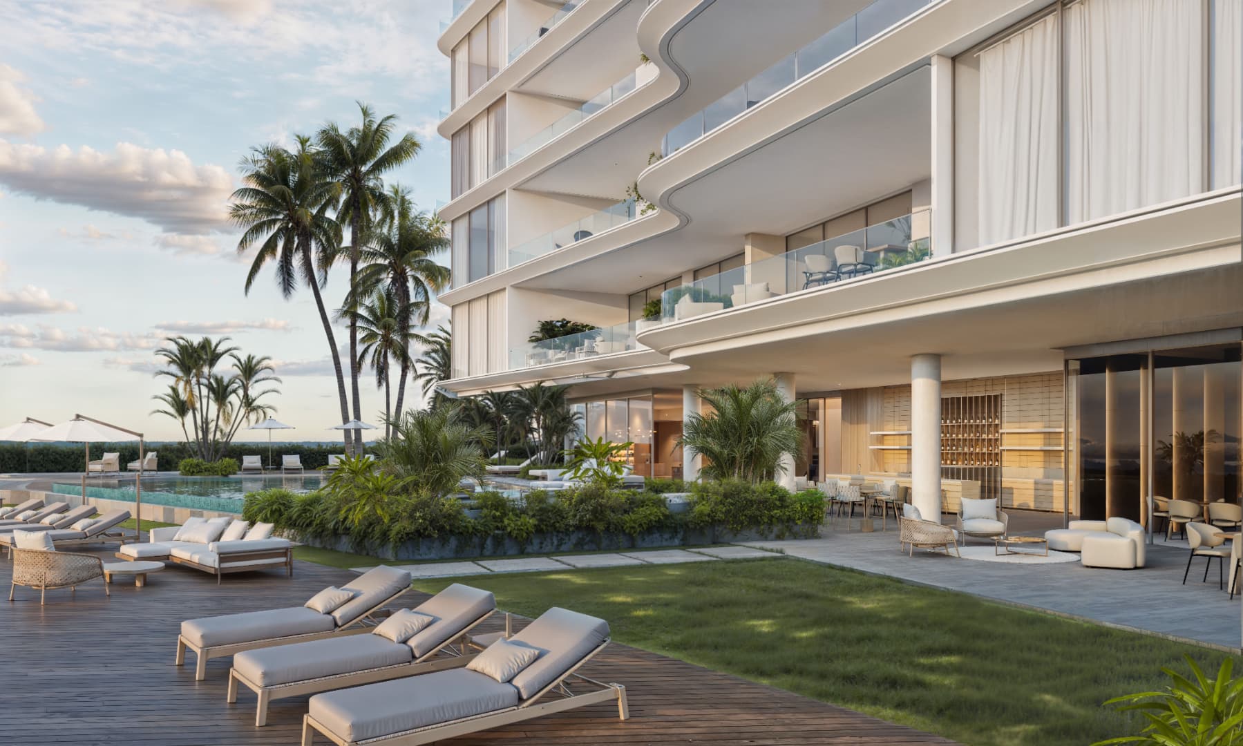 Pool deck and social area at the foot of Azure