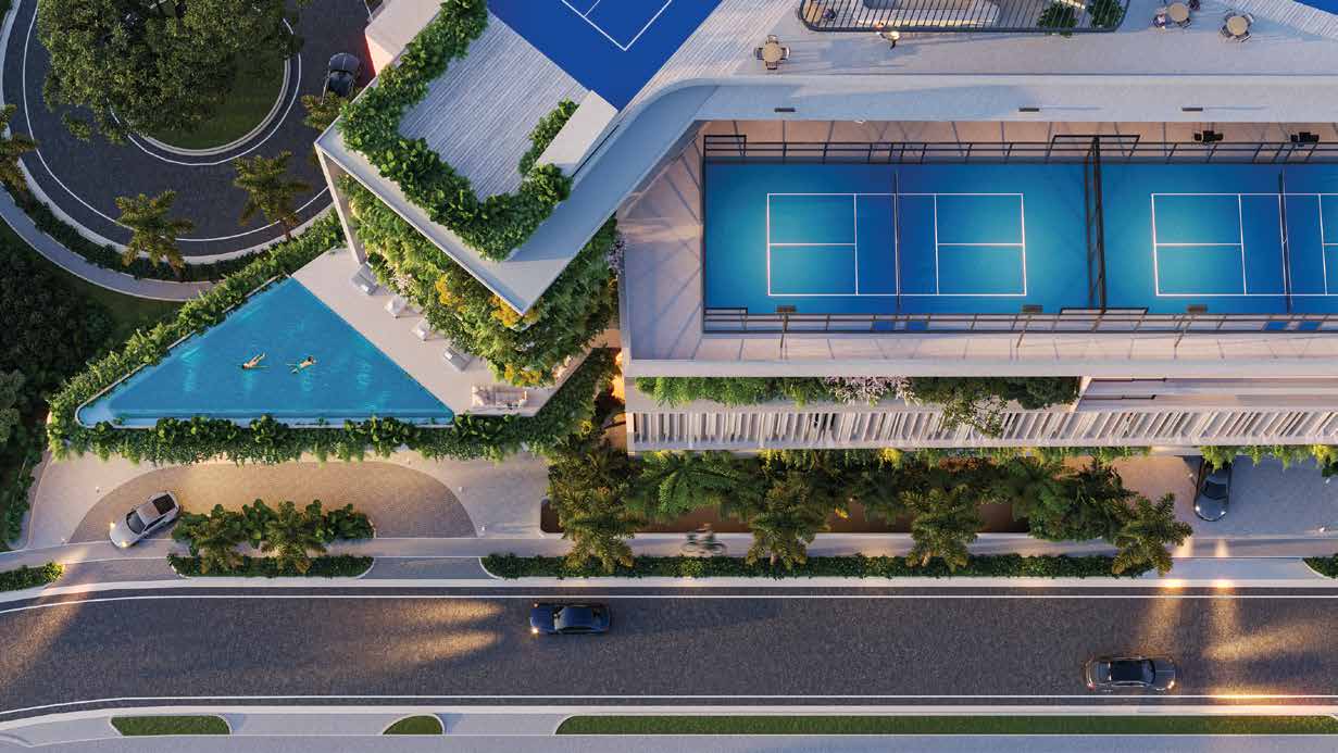 Aerial view of the rooftop of O Club Residences with its paddle courts