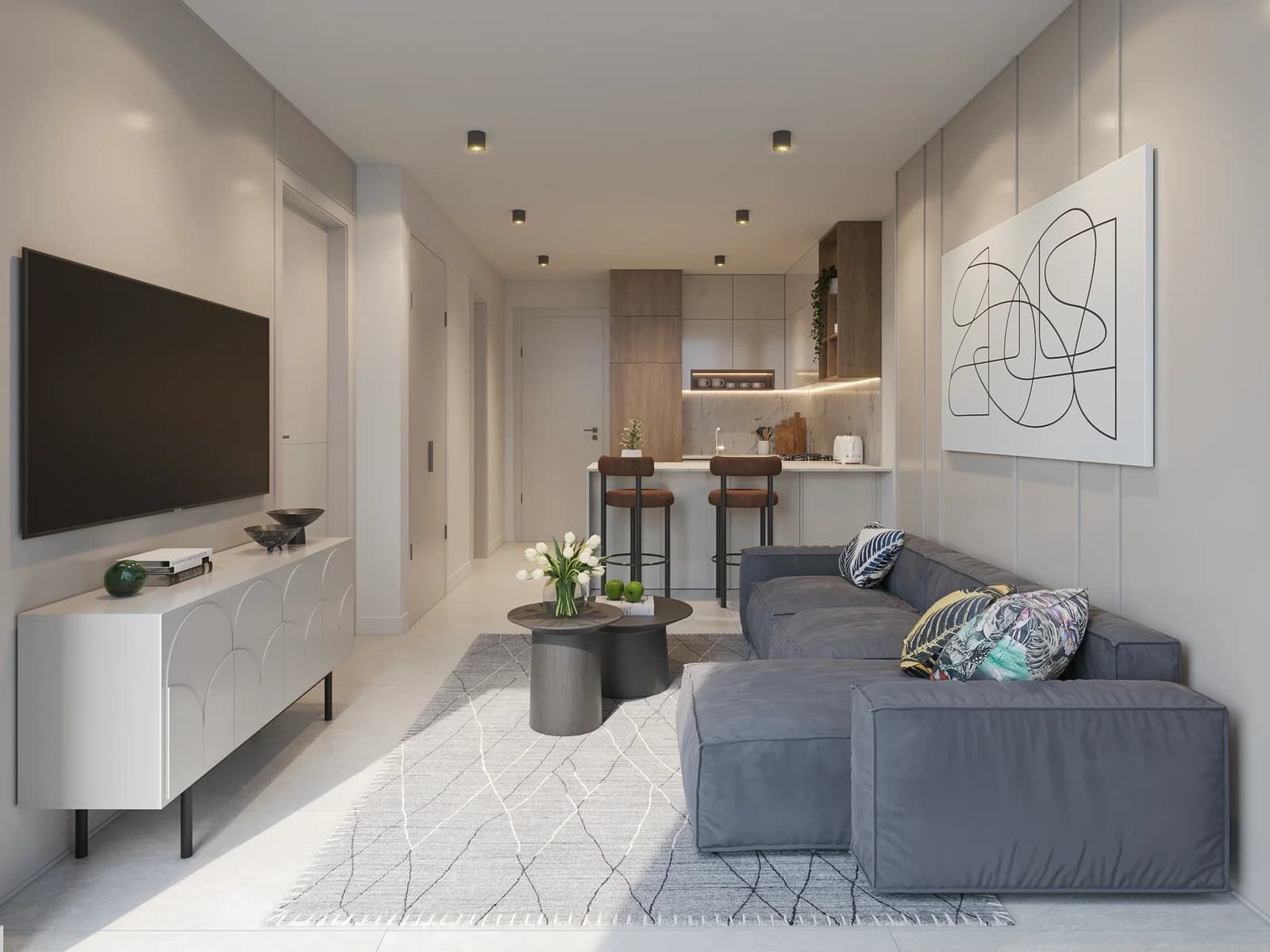 Living room of an apartment at Alive Art District