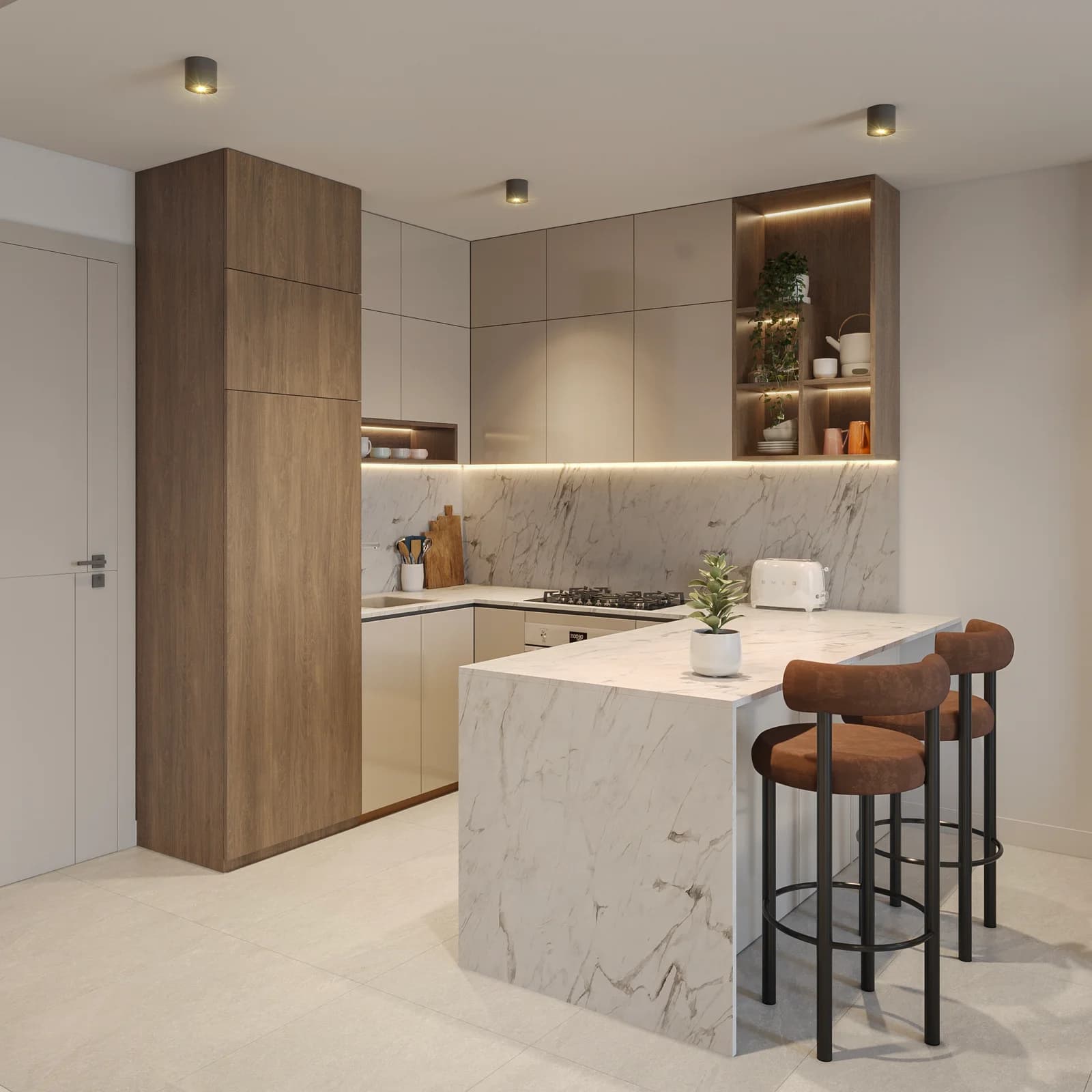 Kitchen with island in an apartment at Alive Art District
