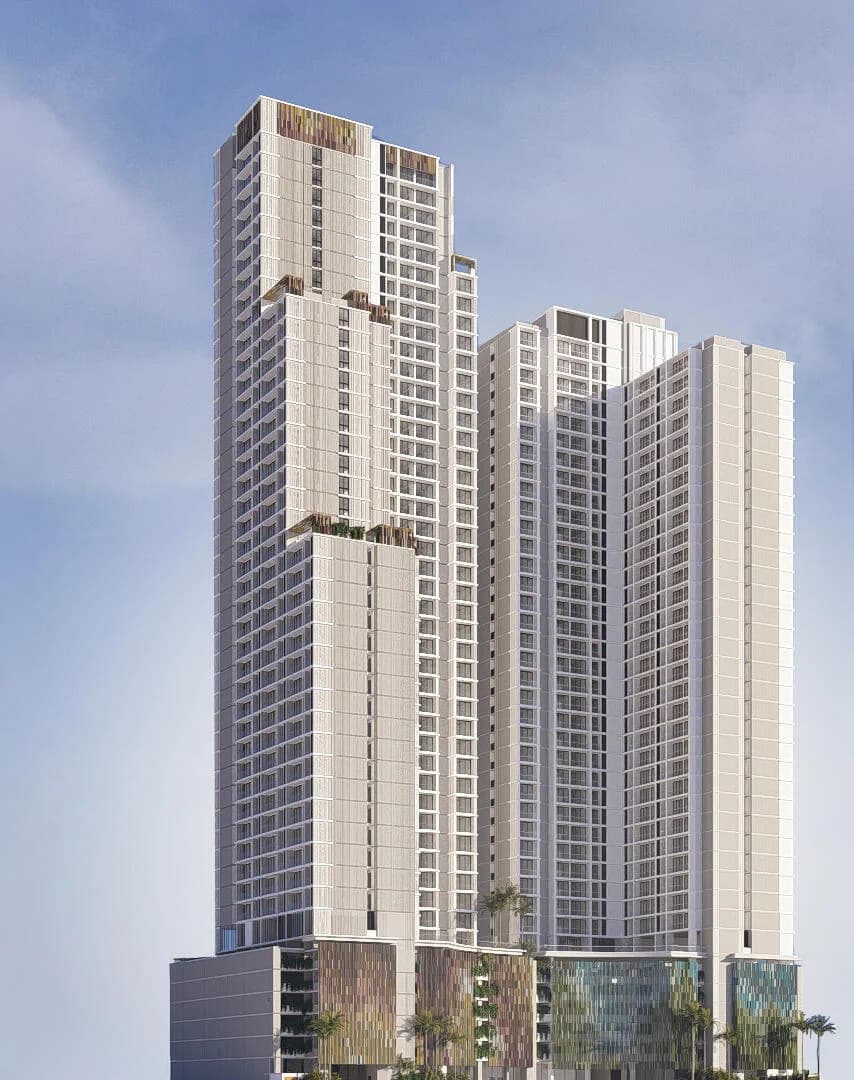 Facade of the Euphoria Art District towers across from Multiplaza, Panama City