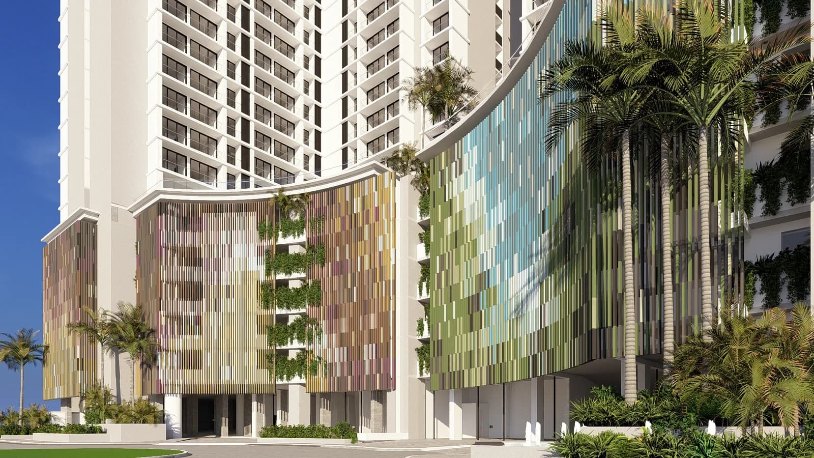 Planted podium facade of Euphoria Art District