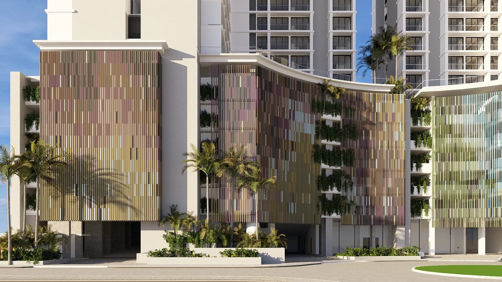 Podium and tower of Euphoria Art District from the street