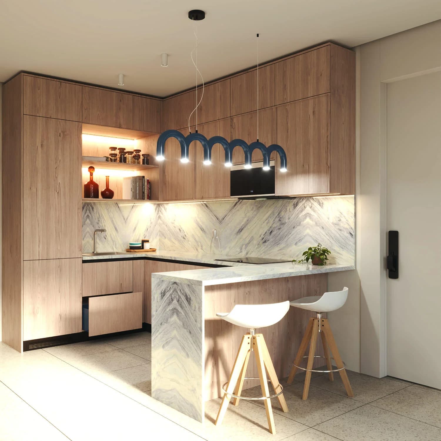 Kitchen with breakfast bar at Euphoria Art District