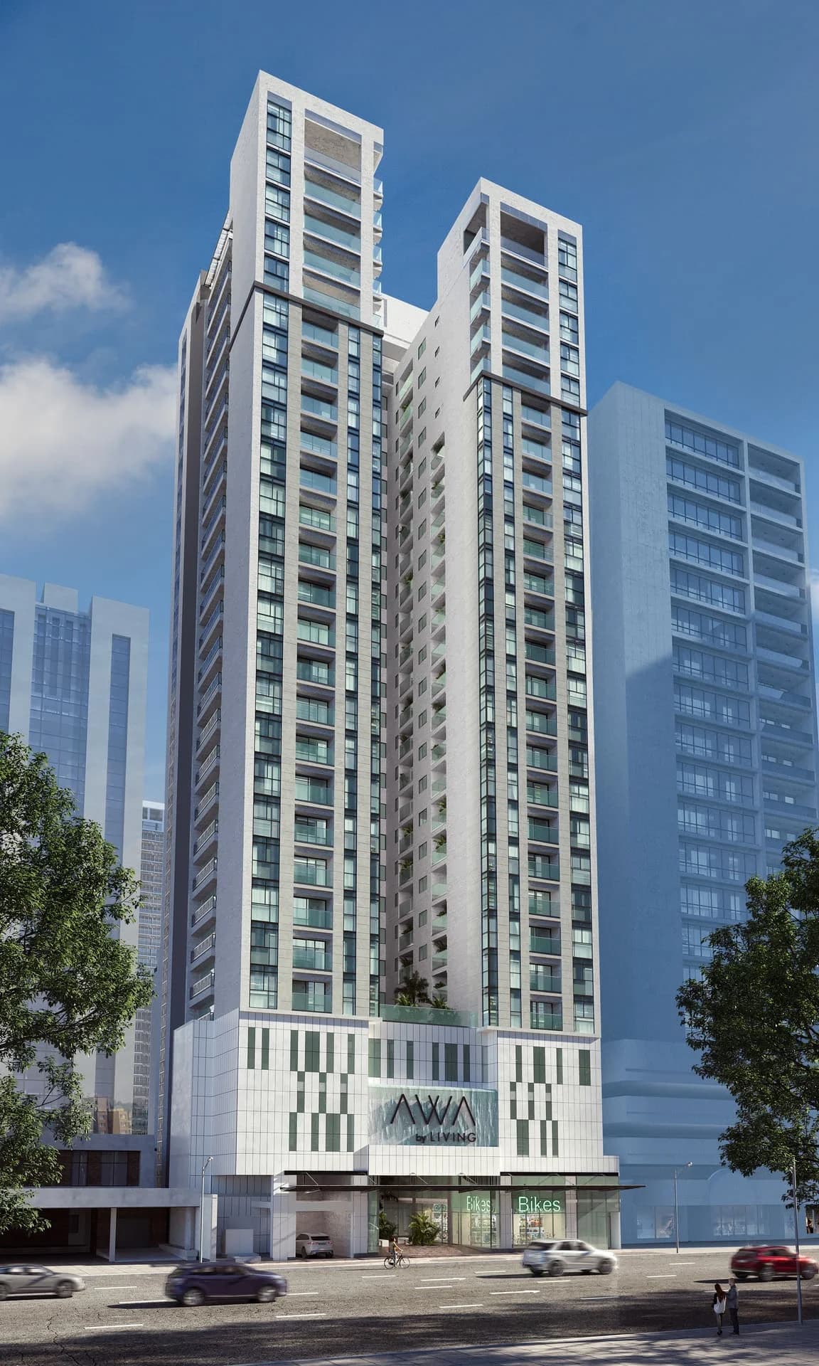 Facade of the AWA by Living tower in Bella Vista, Panama City