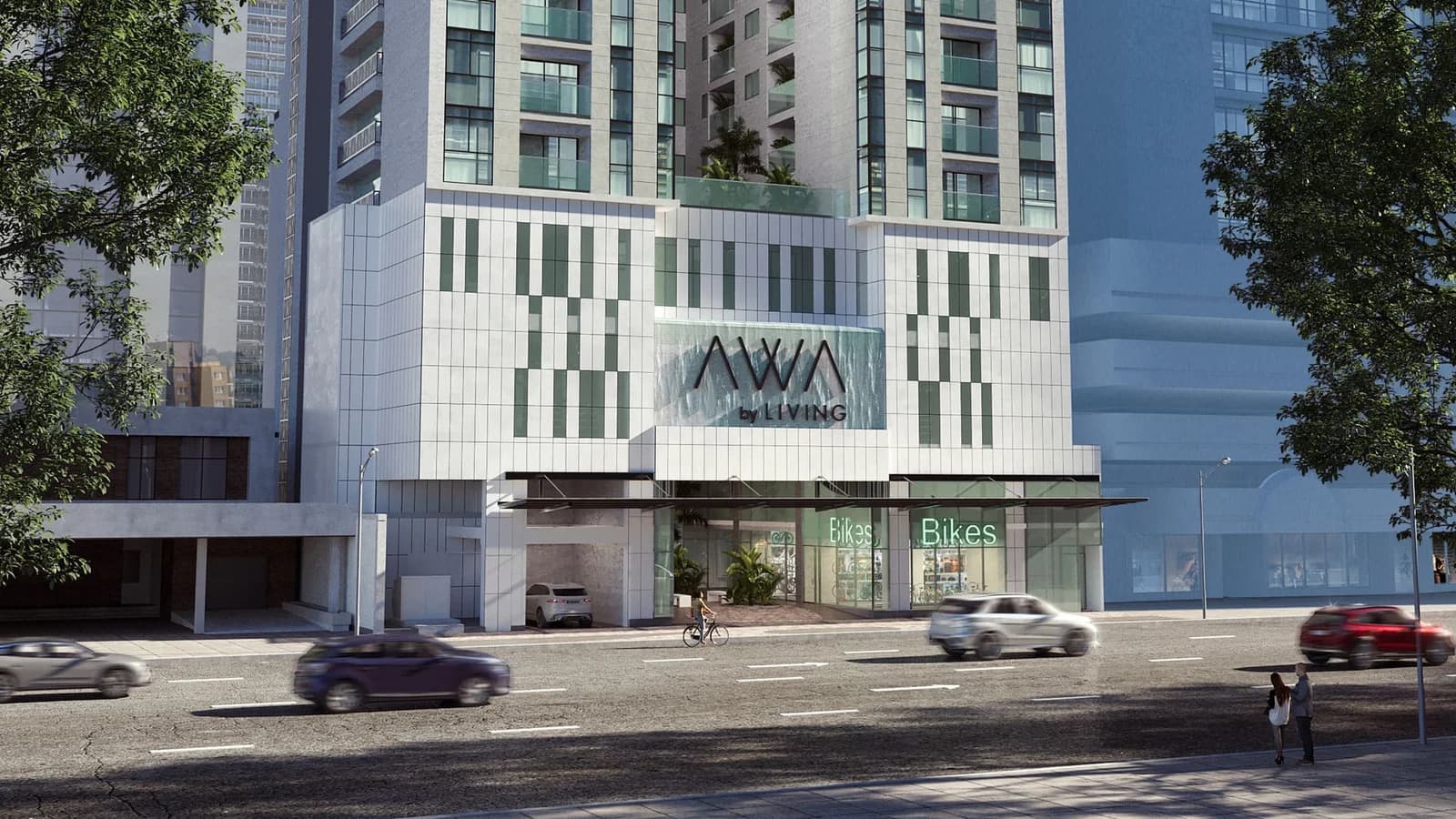 Street-level view of the AWA by Living entrance