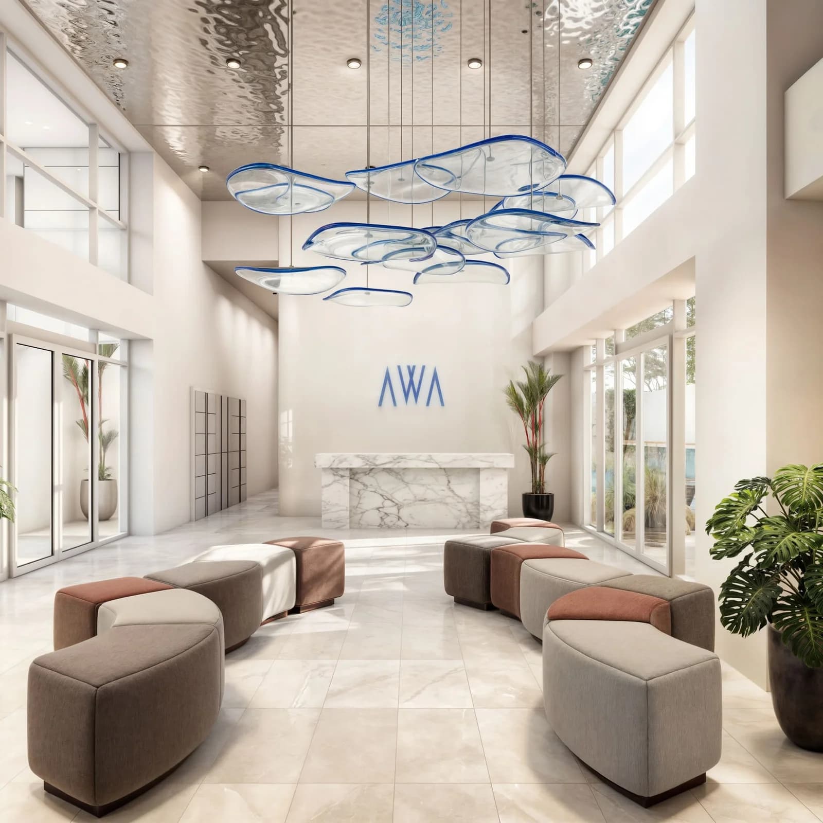 Double-height lobby of AWA by Living