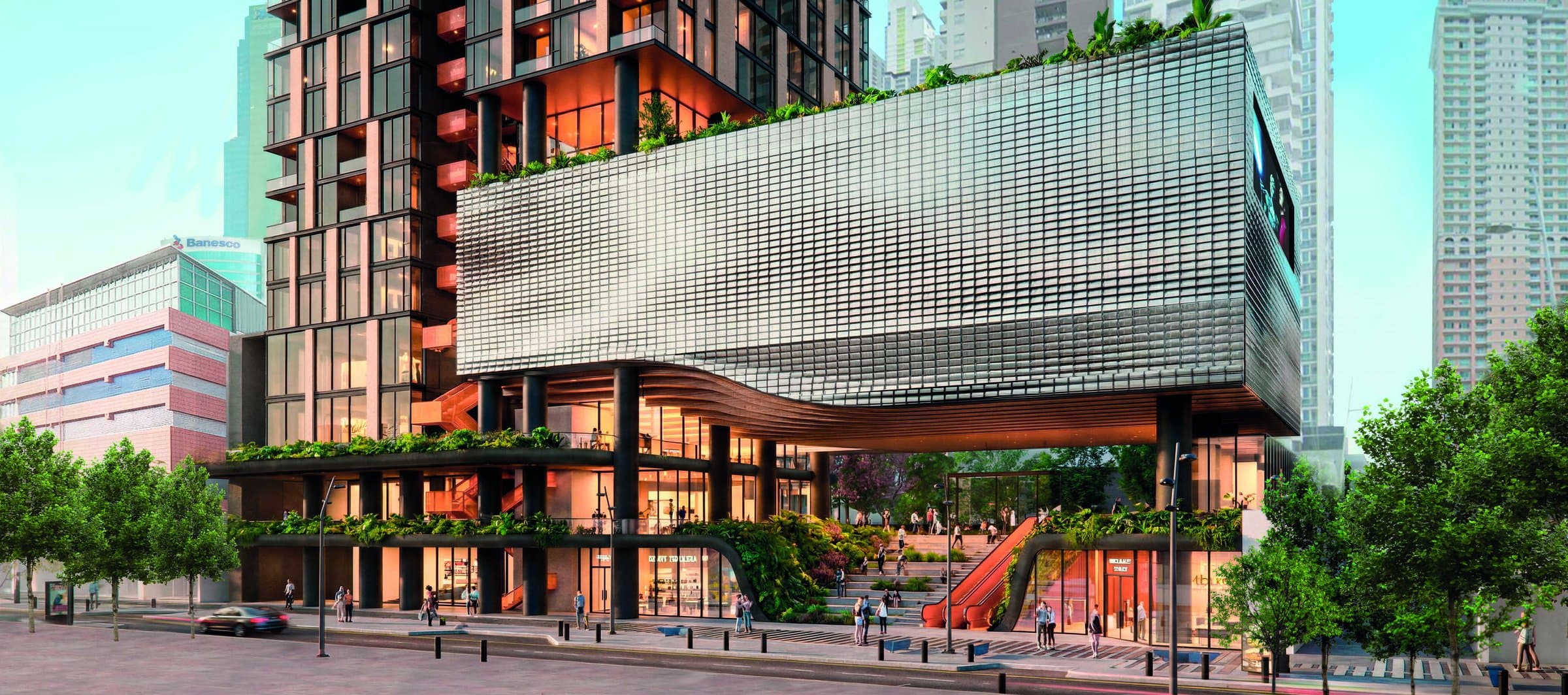Uptown commercial base and facade at street level