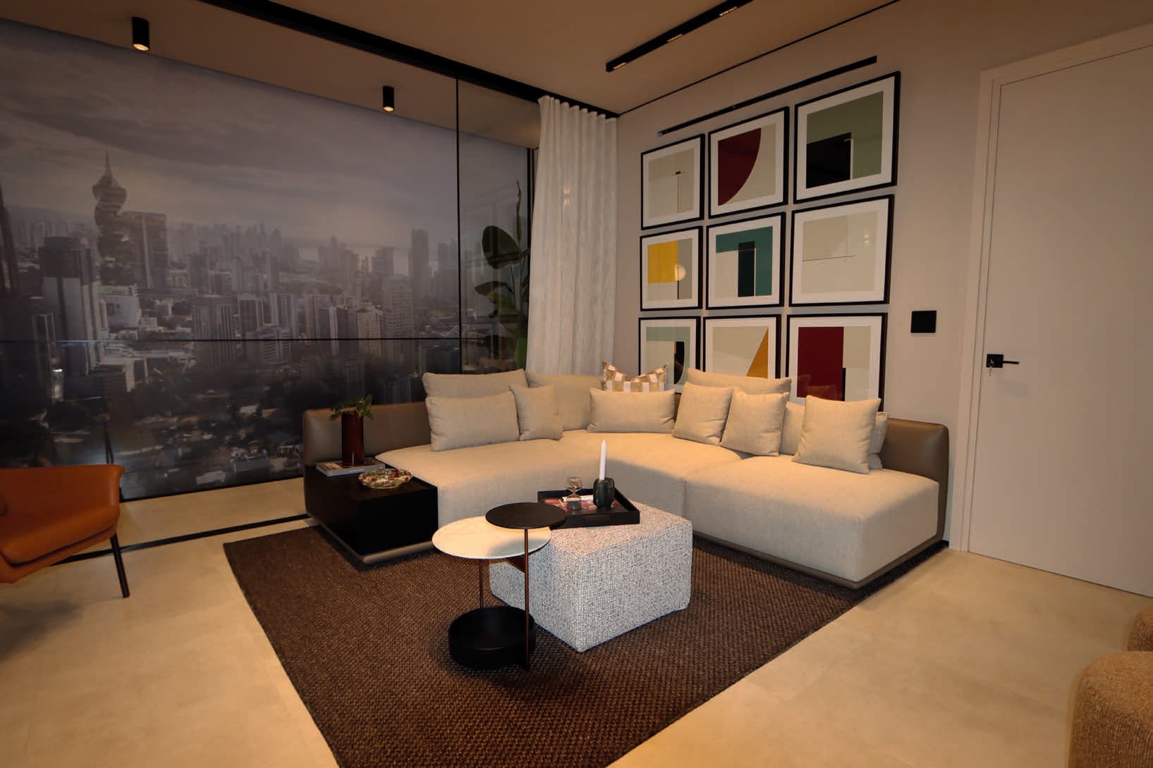 Uptown condo-suite living room with city view