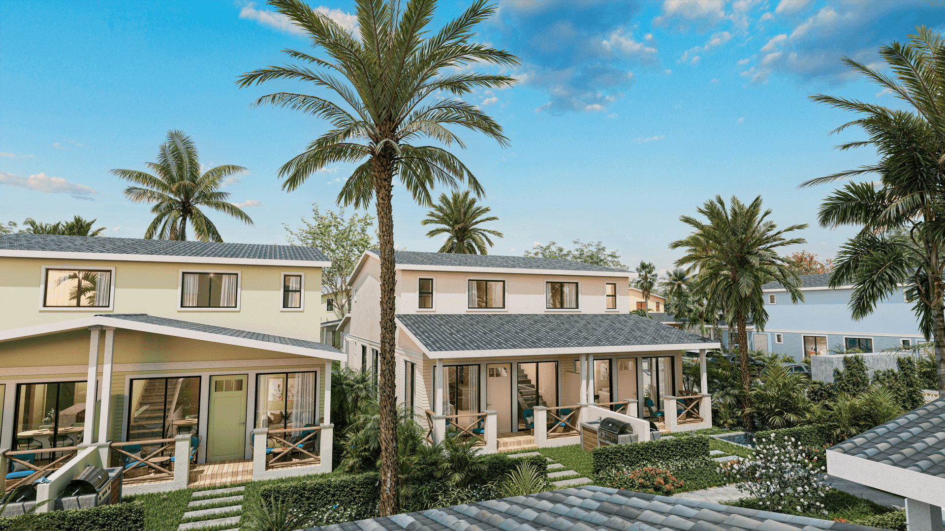 Two-storey cottages among gardens at Margaritaville Beach Resort & Residences Playa Caracol