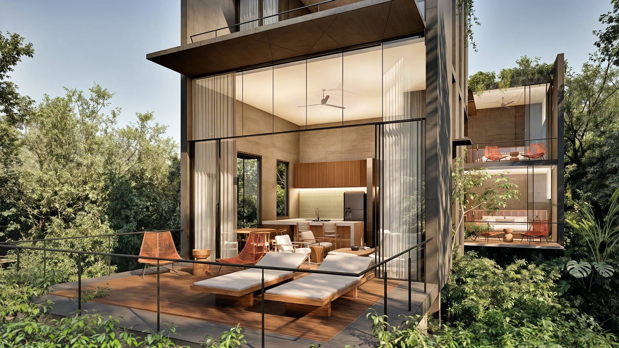 Villa terrace and living area open to the jungle at Vervana Phase II Templo