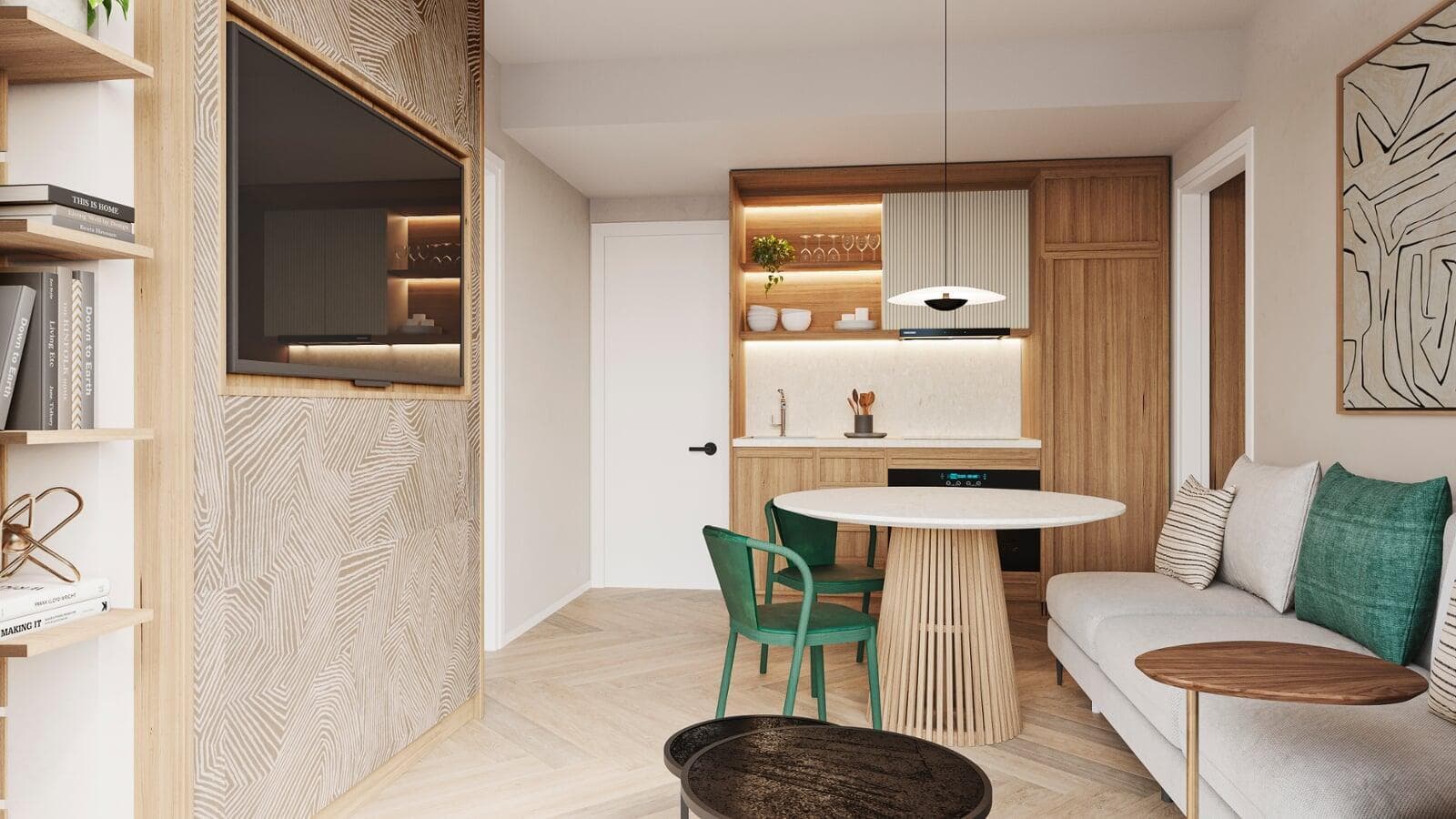 Furnished studio with dining nook at La Central City Flats & Club