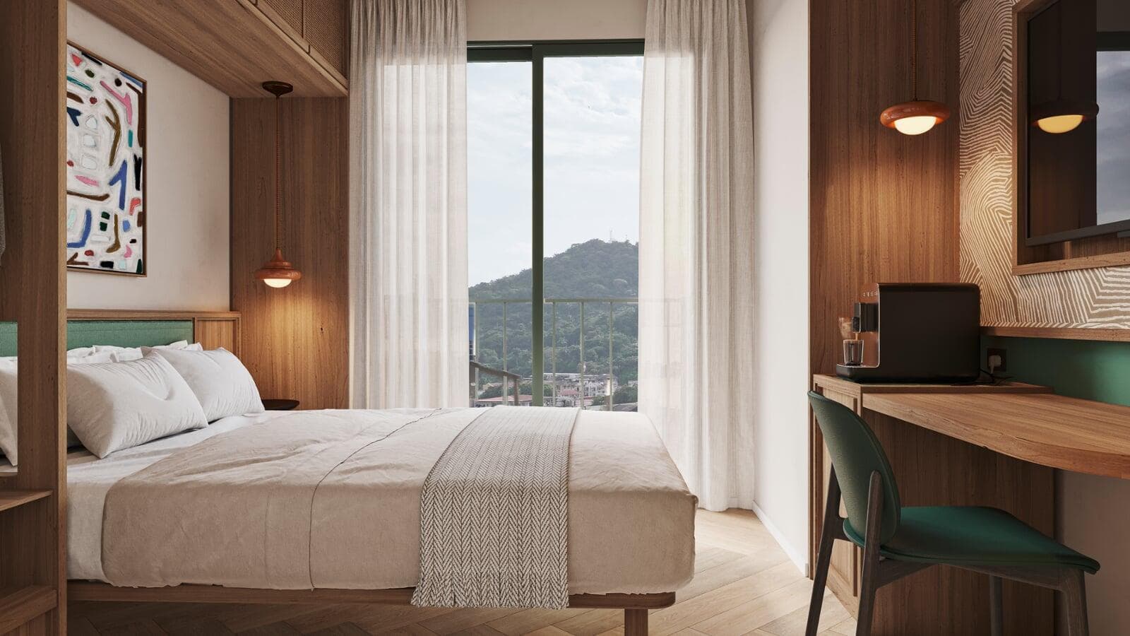 Bedroom with a view of Cerro Ancón at La Central City Flats & Club