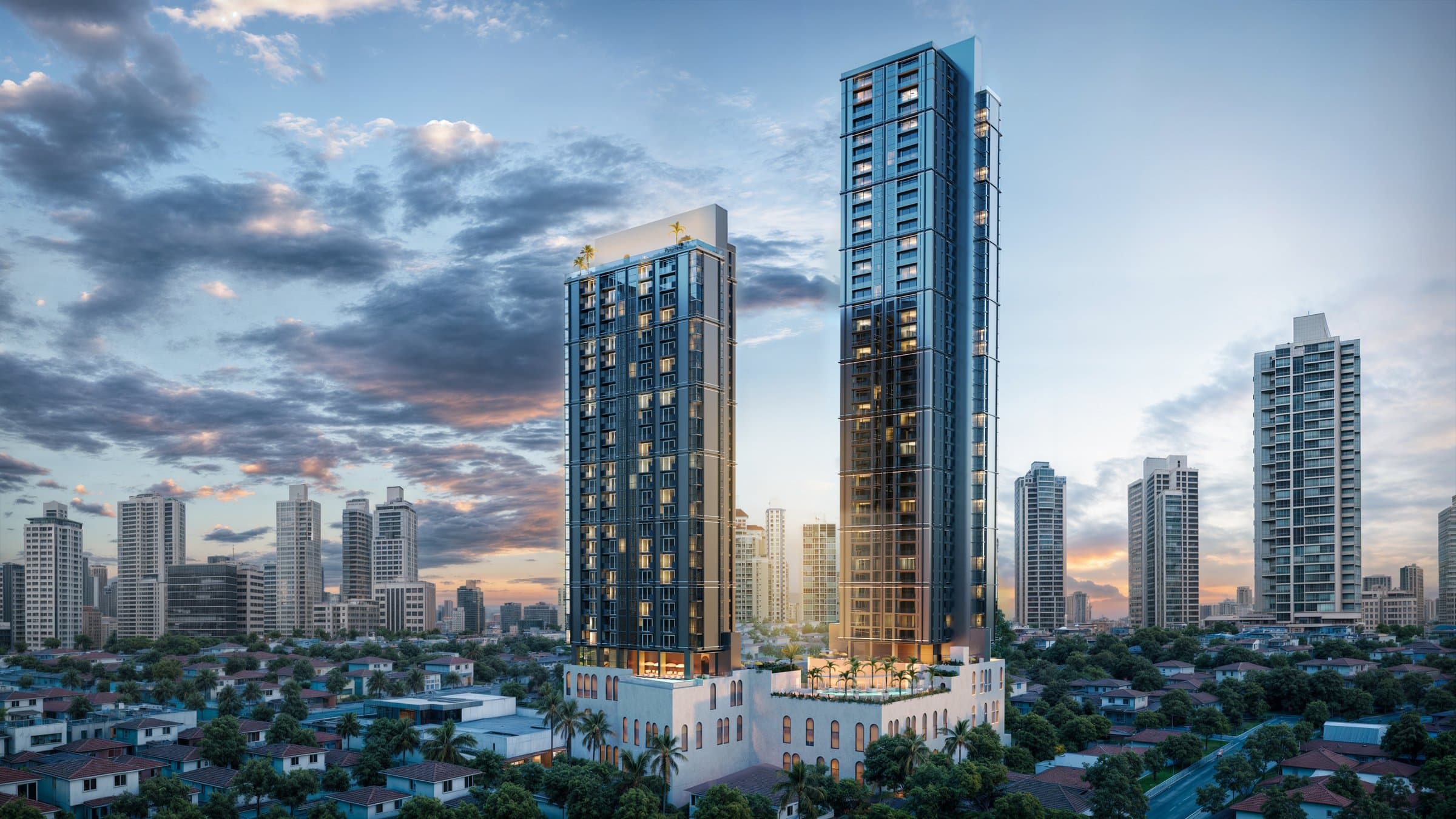Facade render of the Après towers in Coco del Mar, Panama City