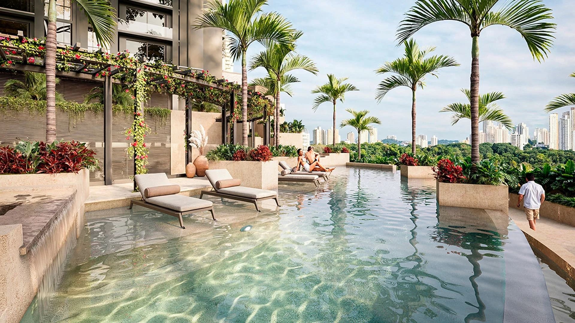 Over-the-edge pool among palm trees at Après