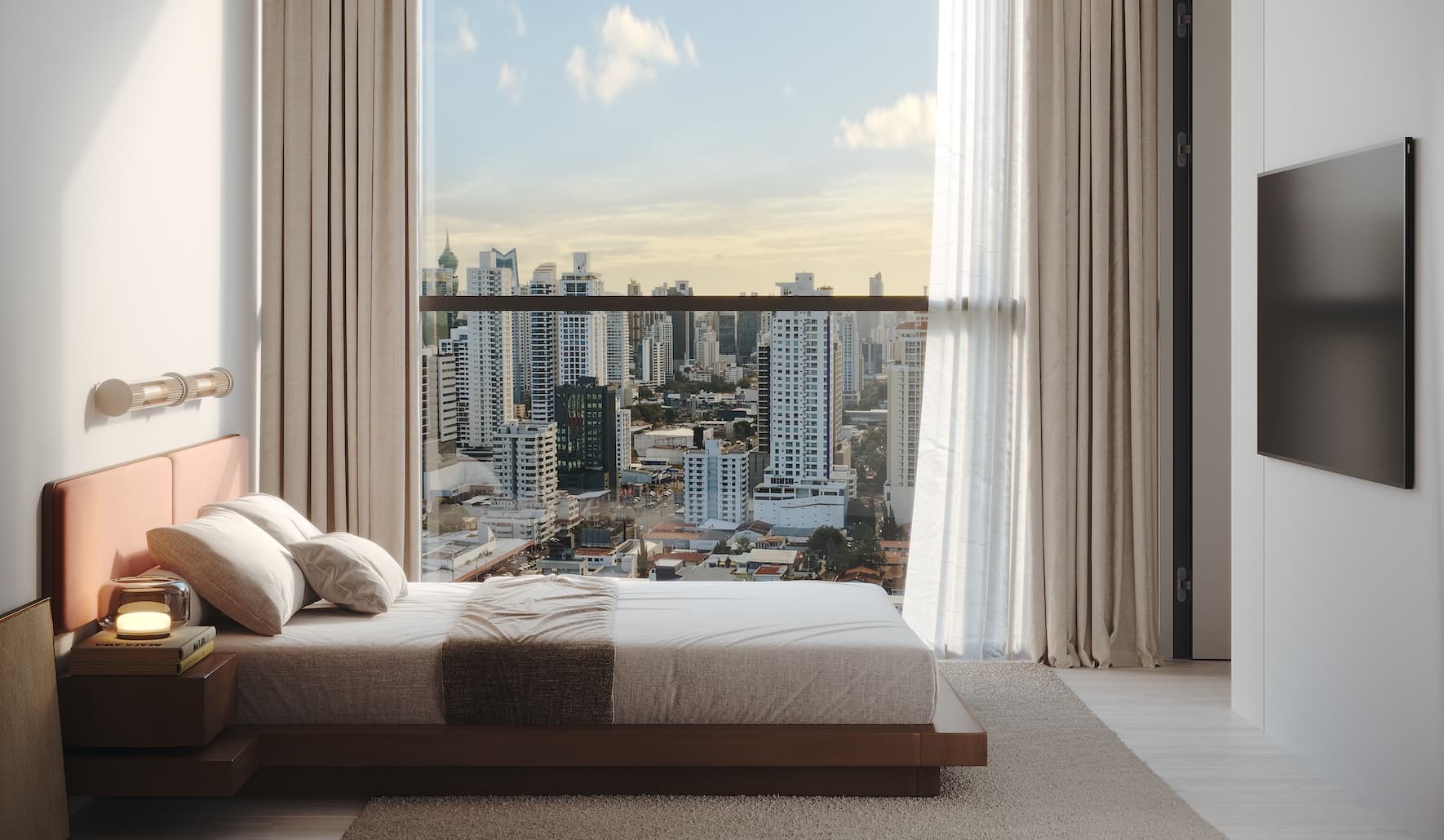 Bedroom with city views in an Après apartment