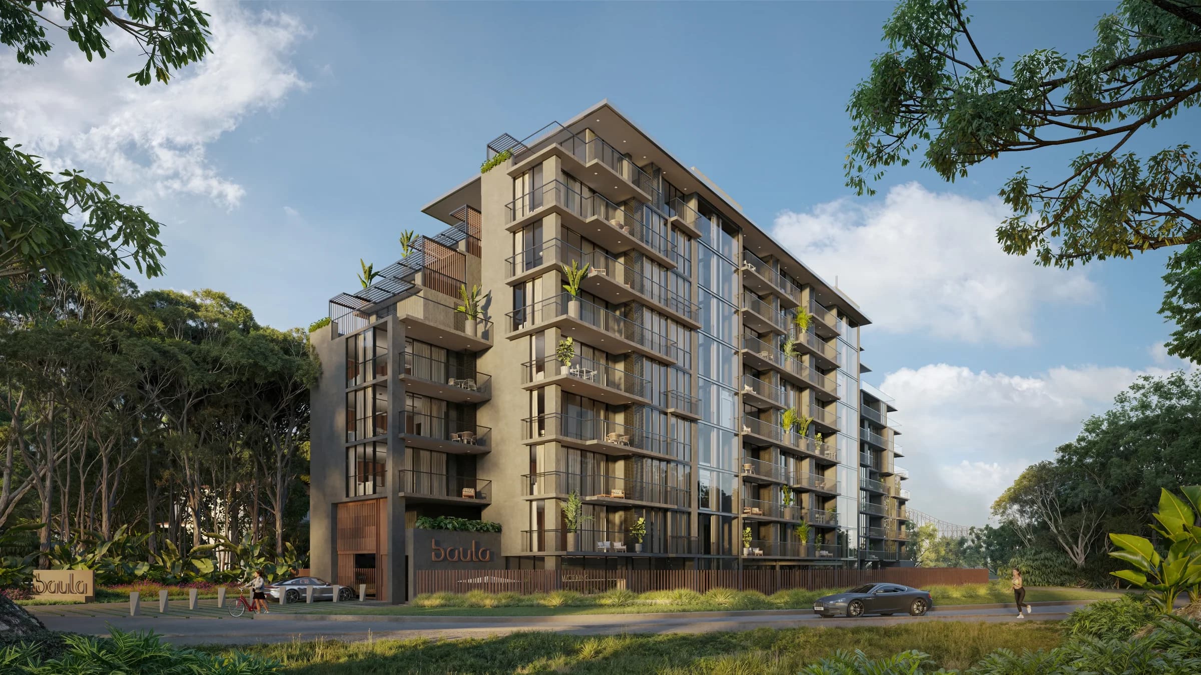 Baula Residences building among the greenery of Amador