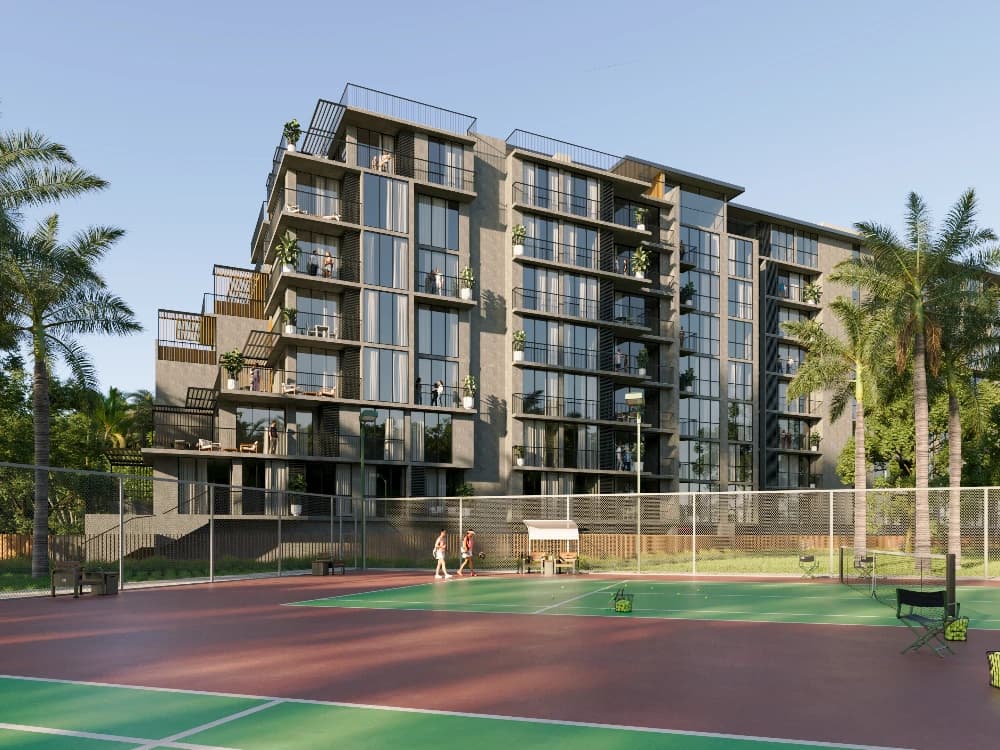 Baula Residences seen from its outdoor sports court