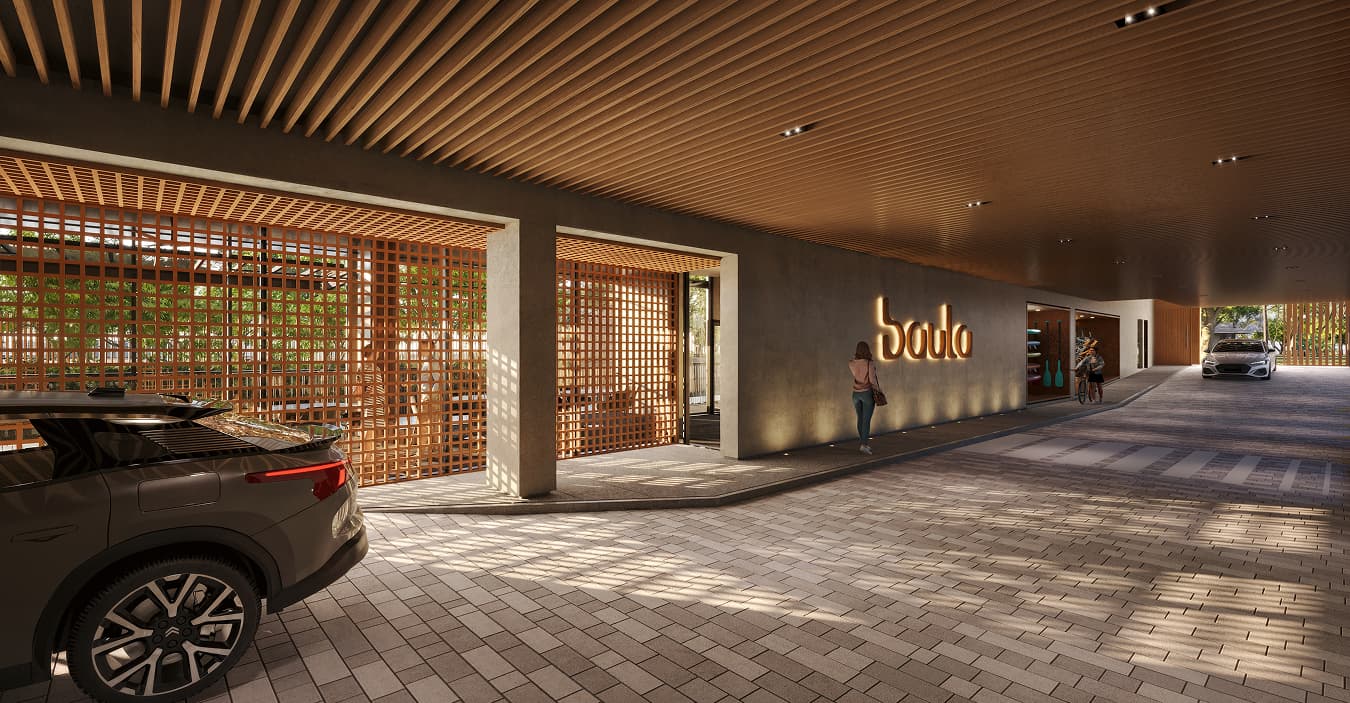 Covered entrance and drop-off at Baula Residences