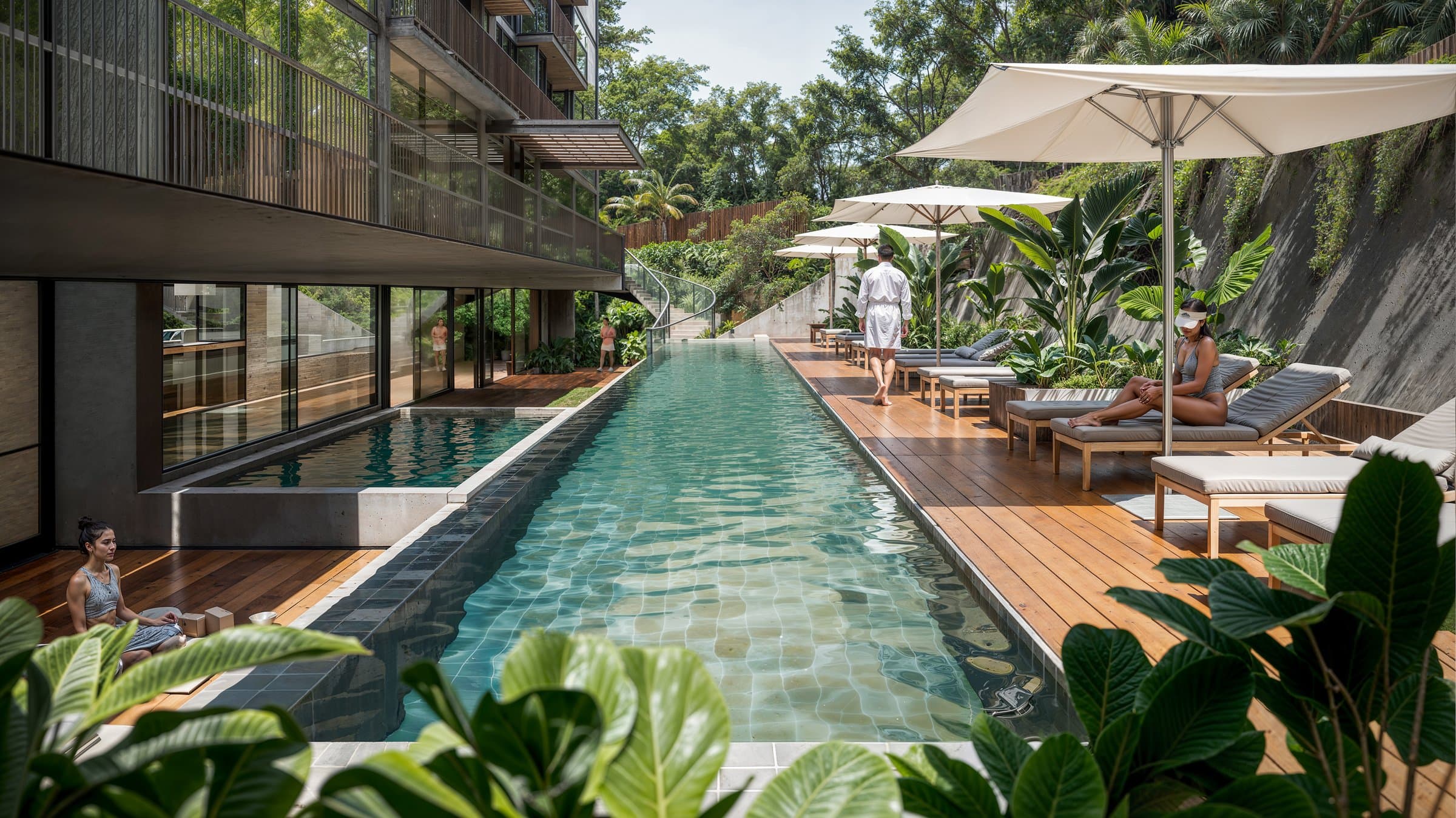 Lap pool along the garden at Baula Residences