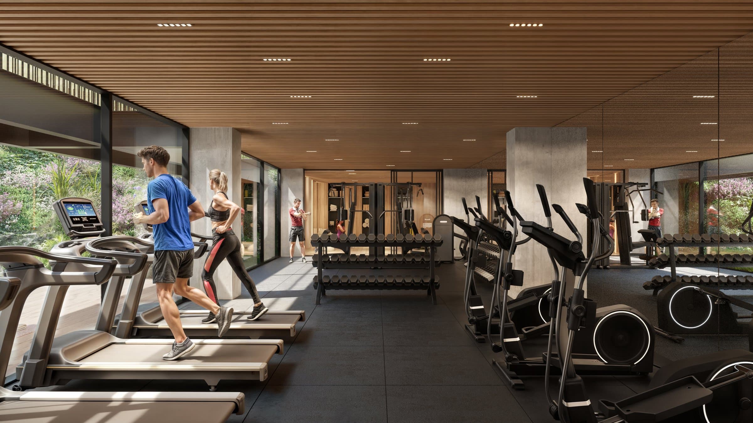Gym with garden views at Baula Residences