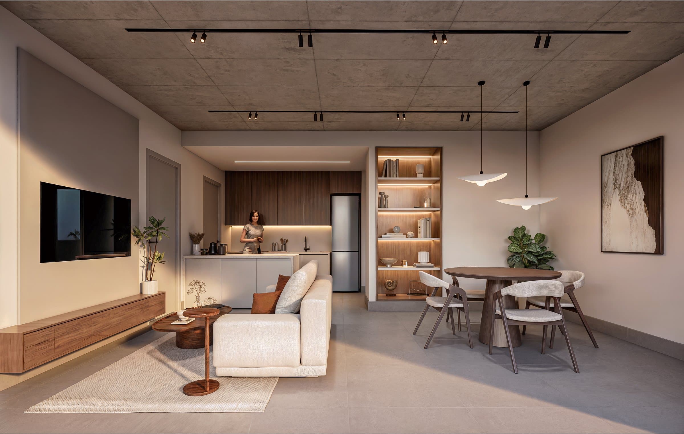Living and dining area of a Baula Residences apartment