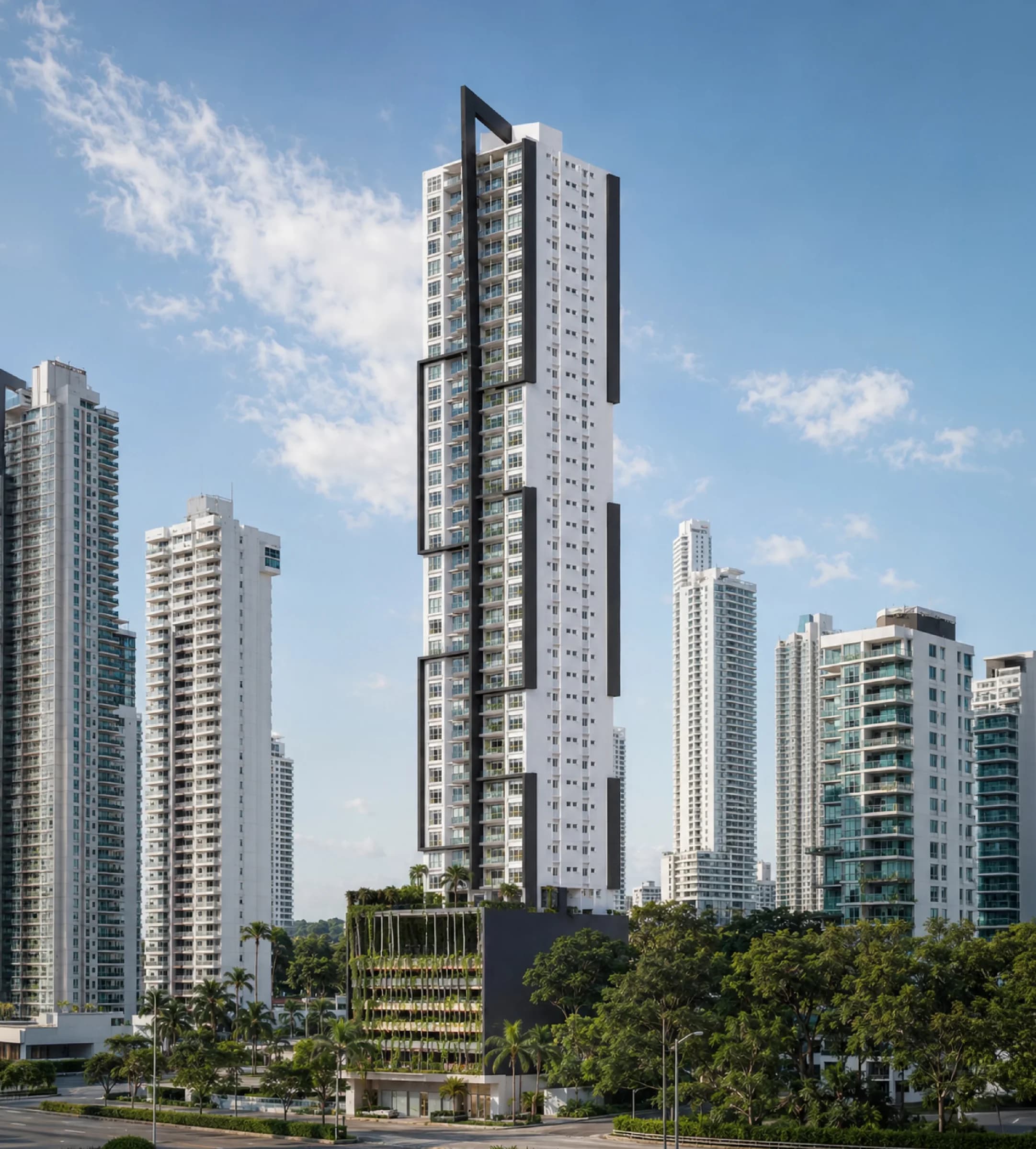 Facade of the Sky Parc II tower on Avenida Centenario, Costa del Este
