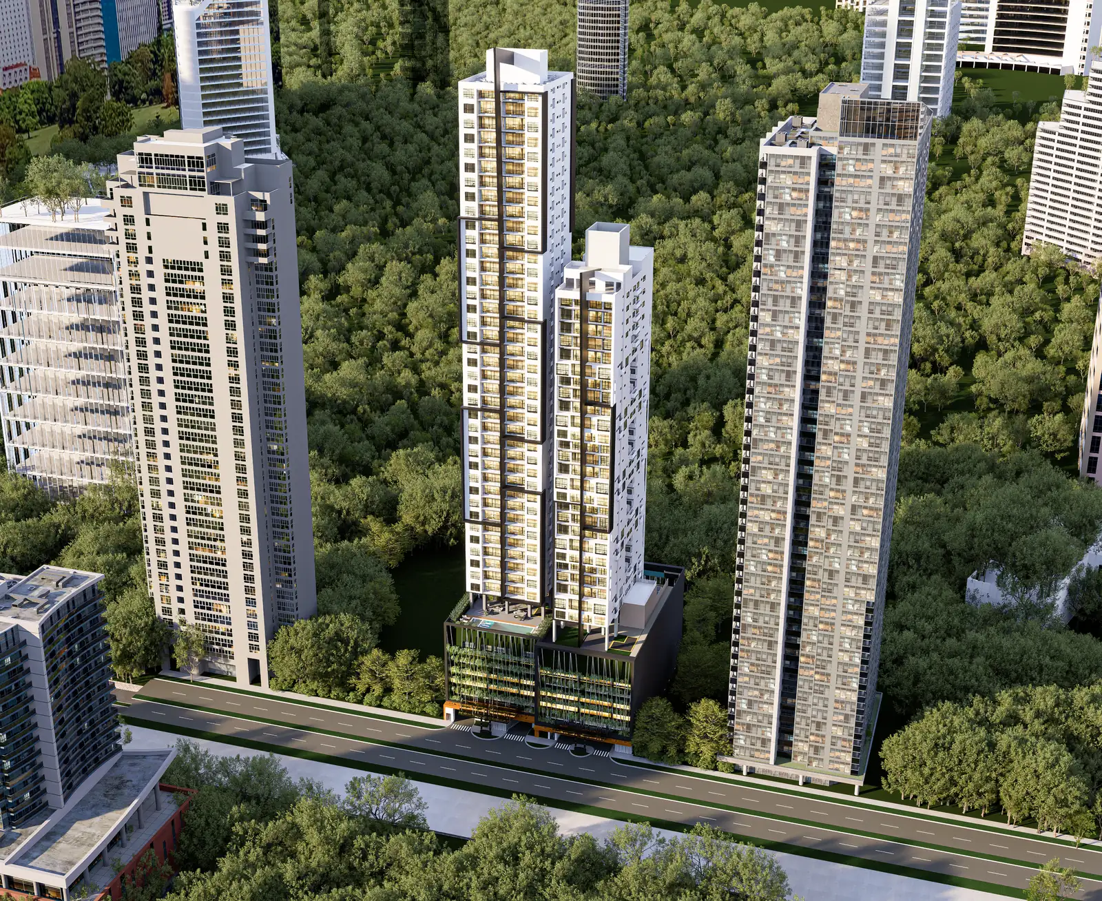 Aerial view of Sky Parc II and the green of Costa del Este