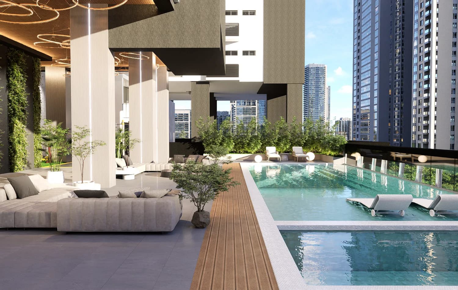 Swimming pool and lounge deck at Sky Parc II