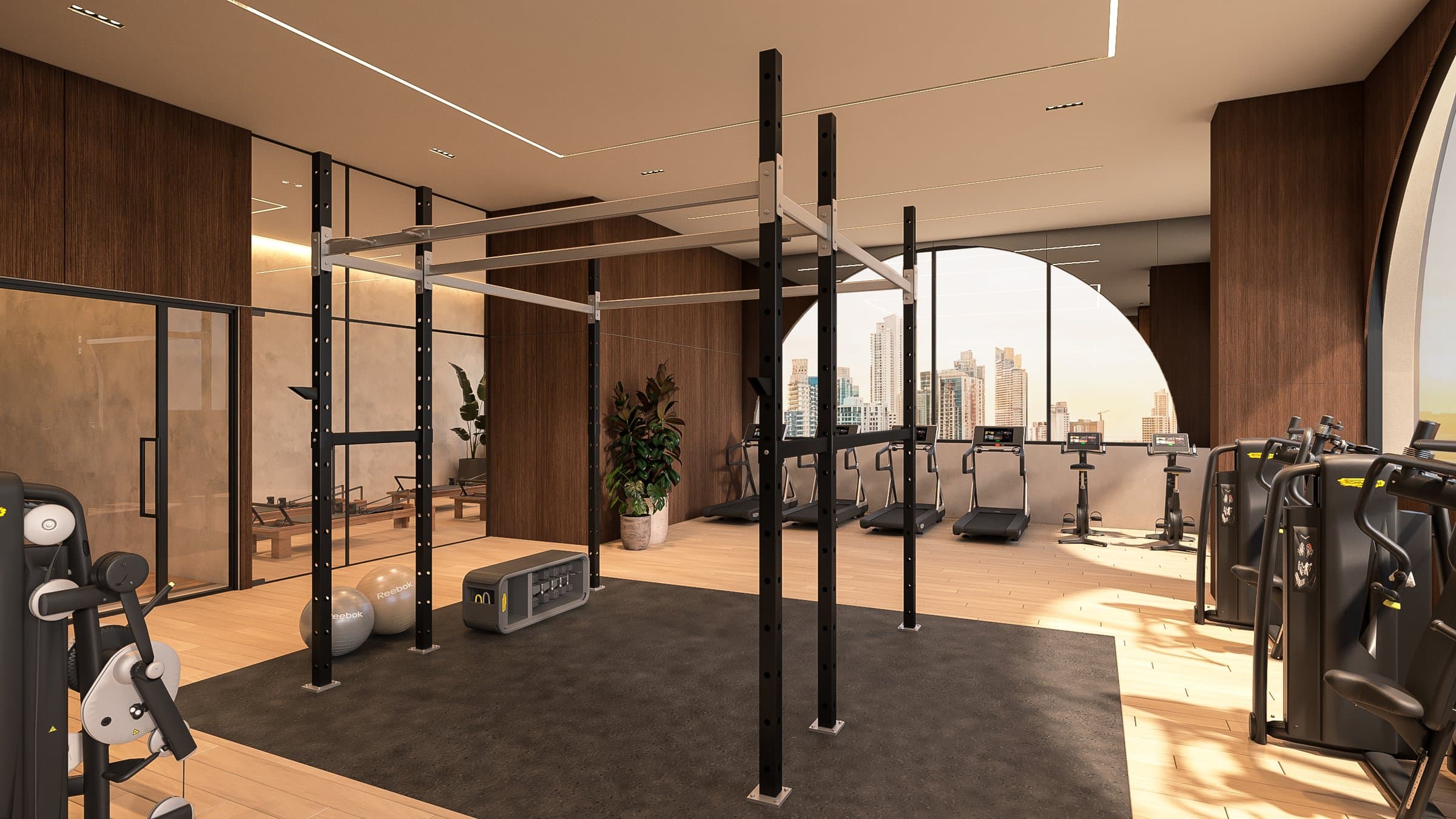 Gym with city views at Etērea