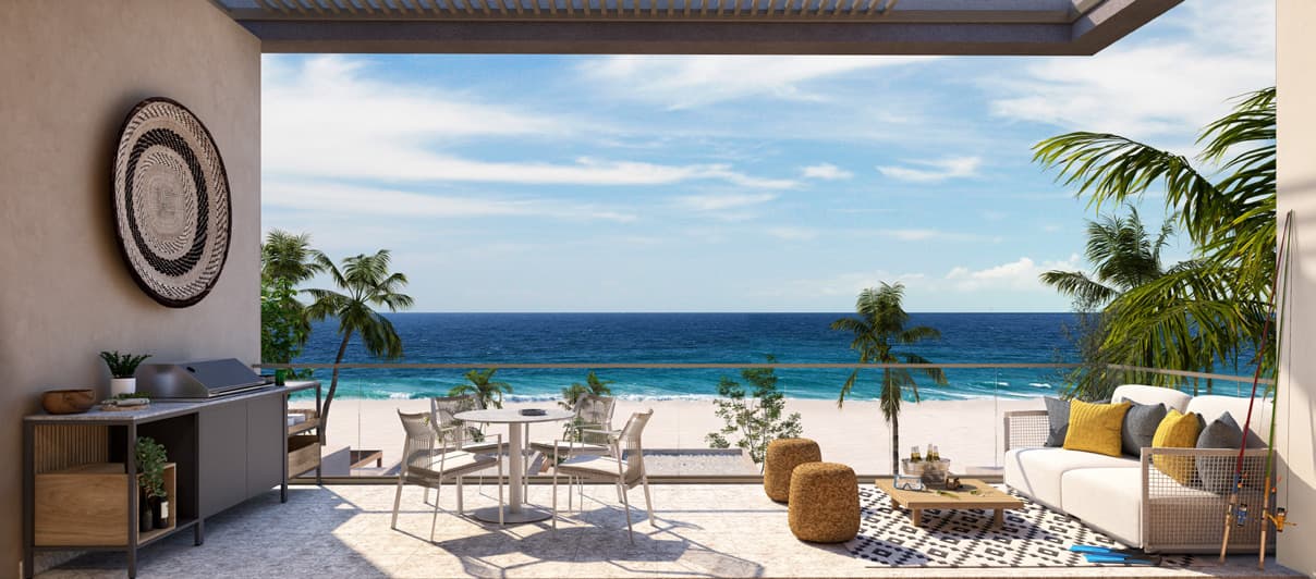 Terrace with ocean view at Seashore Beachfront Villas