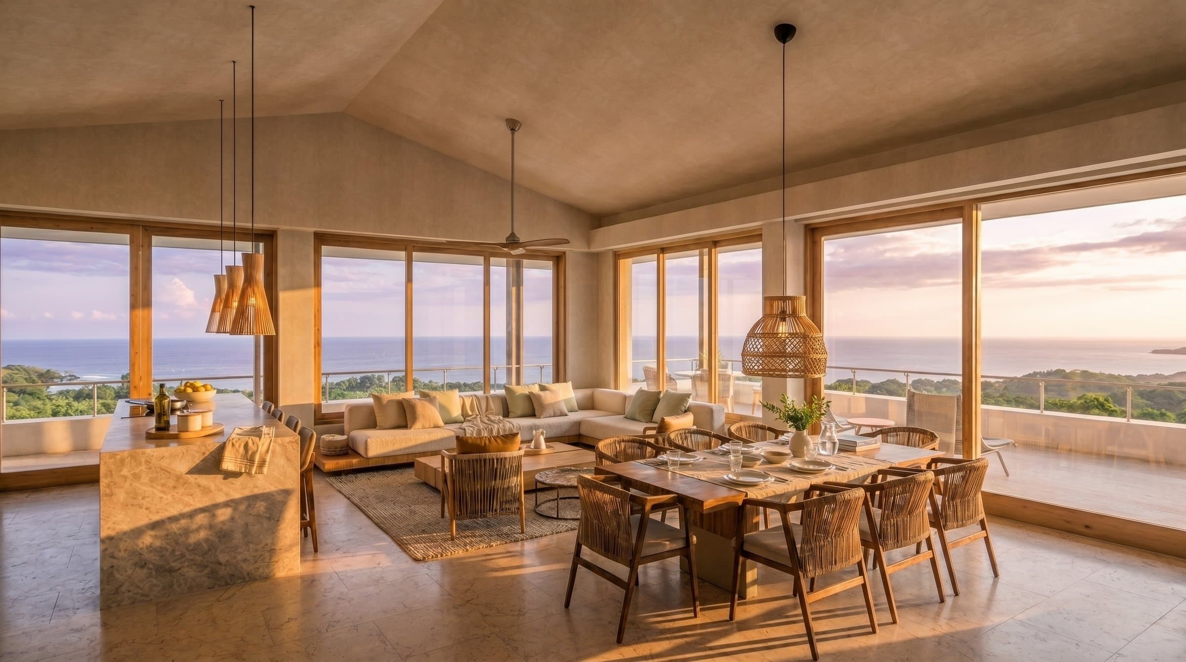 Open living area with sea views at Trophy Bay