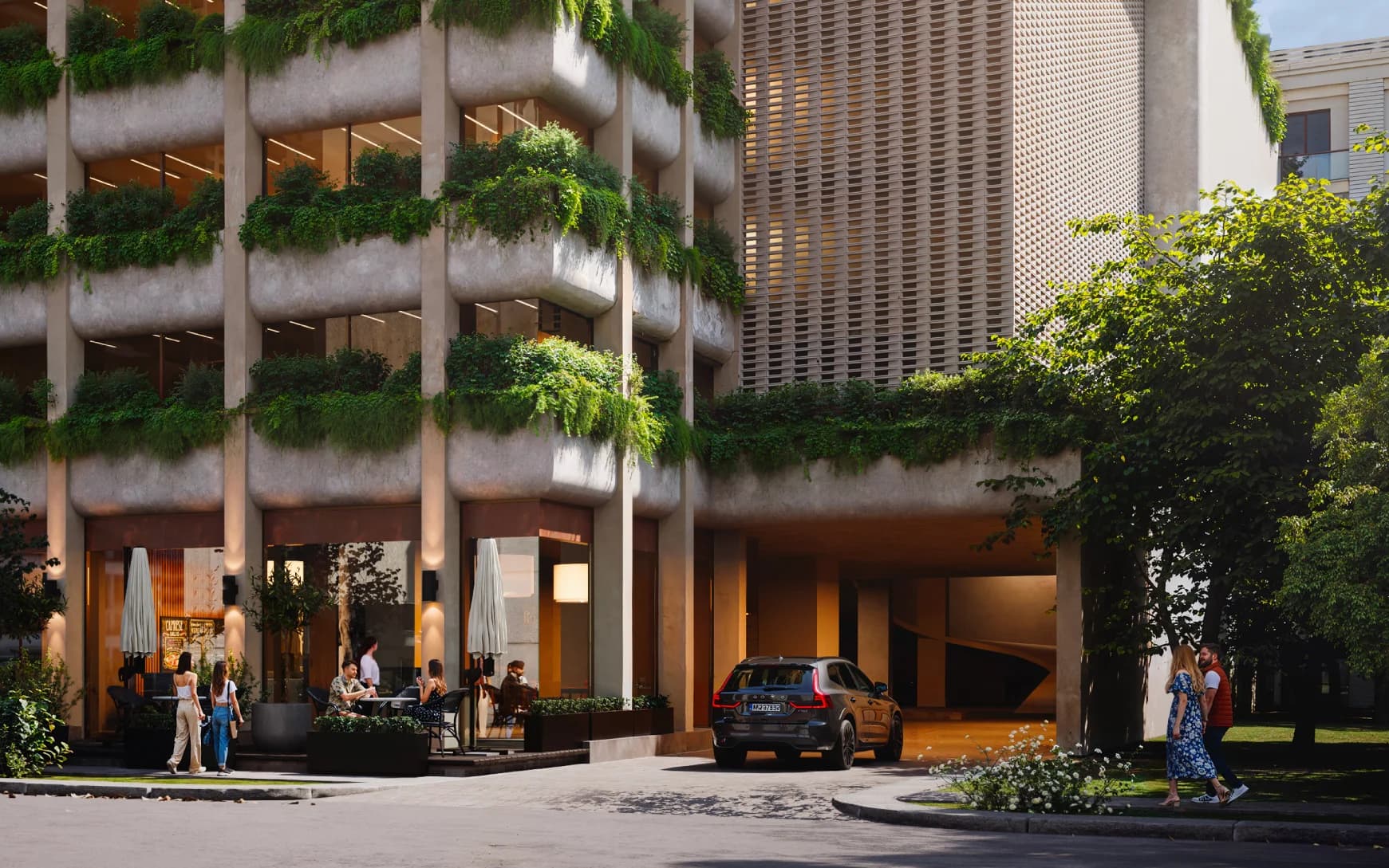 Ground-floor entrance and plantings at Boreal Obarrio
