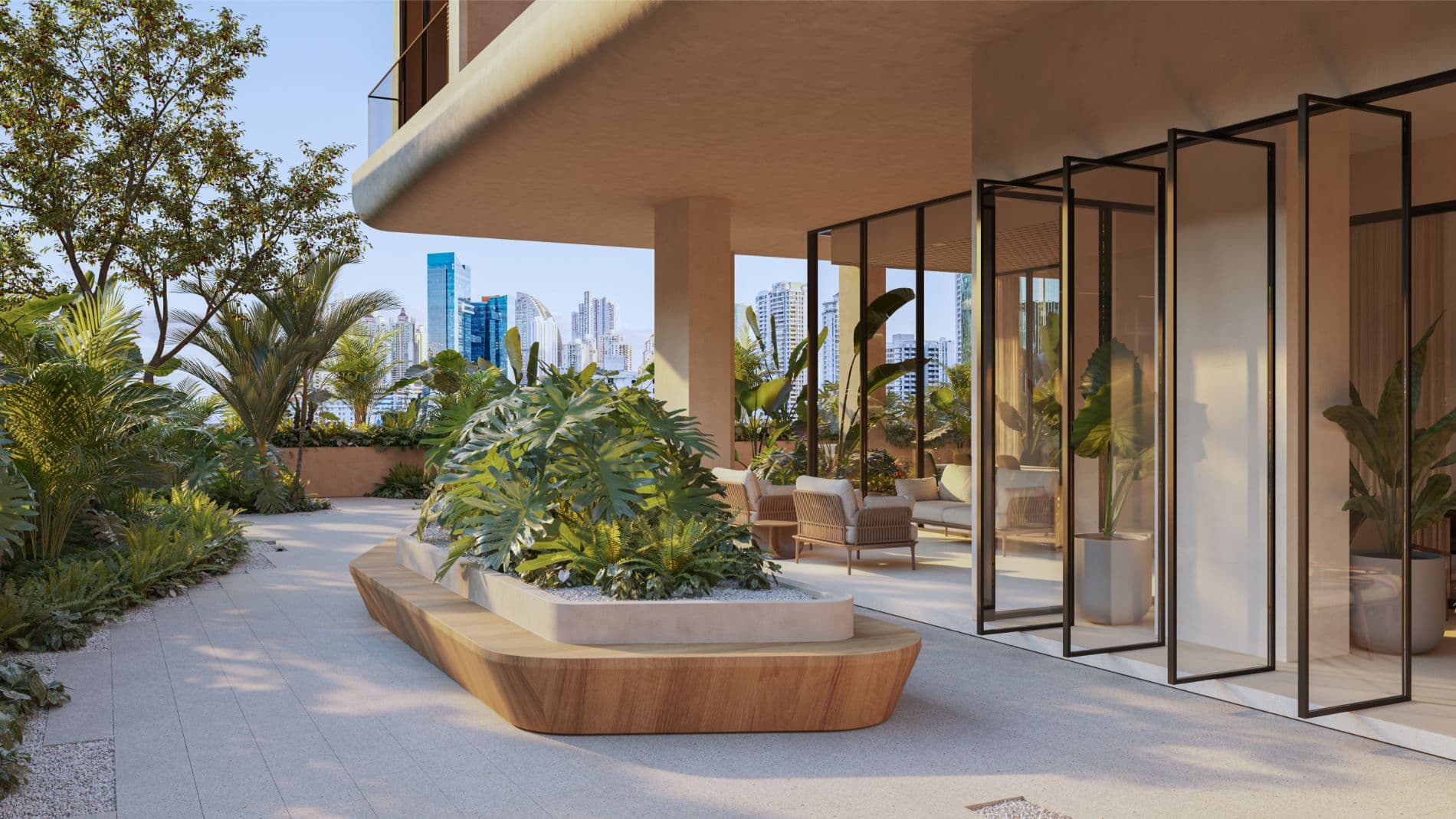 Open Garden terrace with city views at Boreal