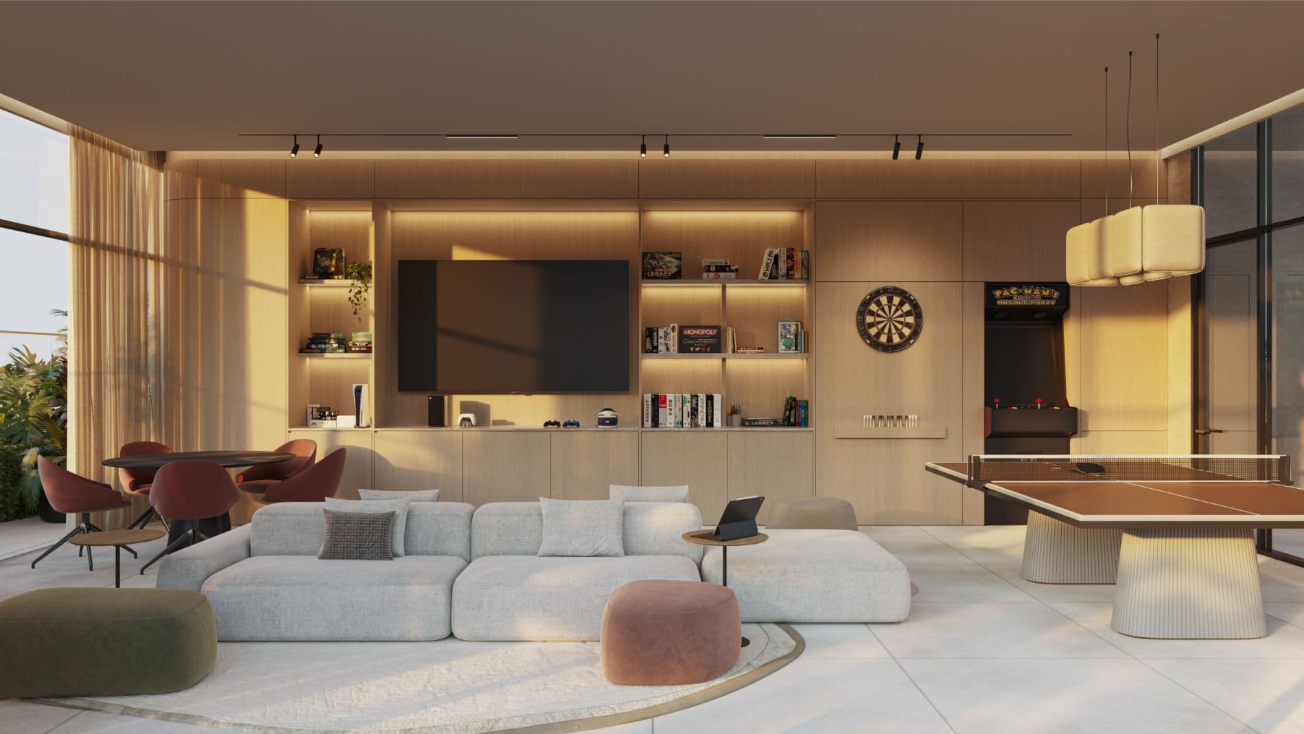Social Hub game and lounge room at Boreal