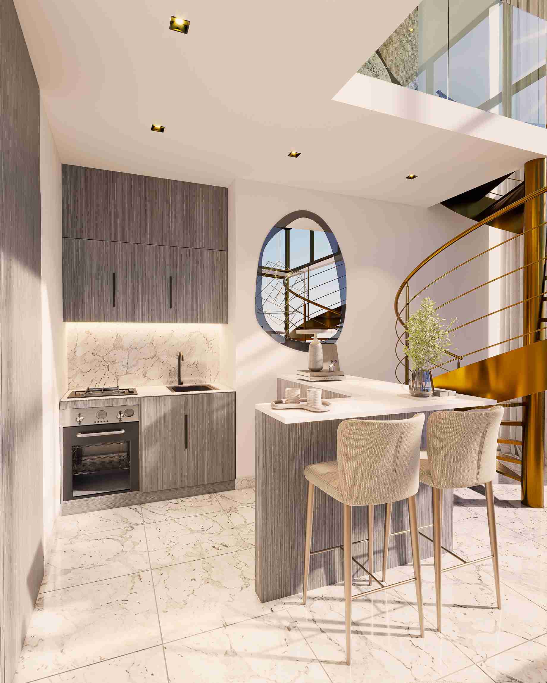 Loft kitchen with breakfast bar at The Label by Loft Art