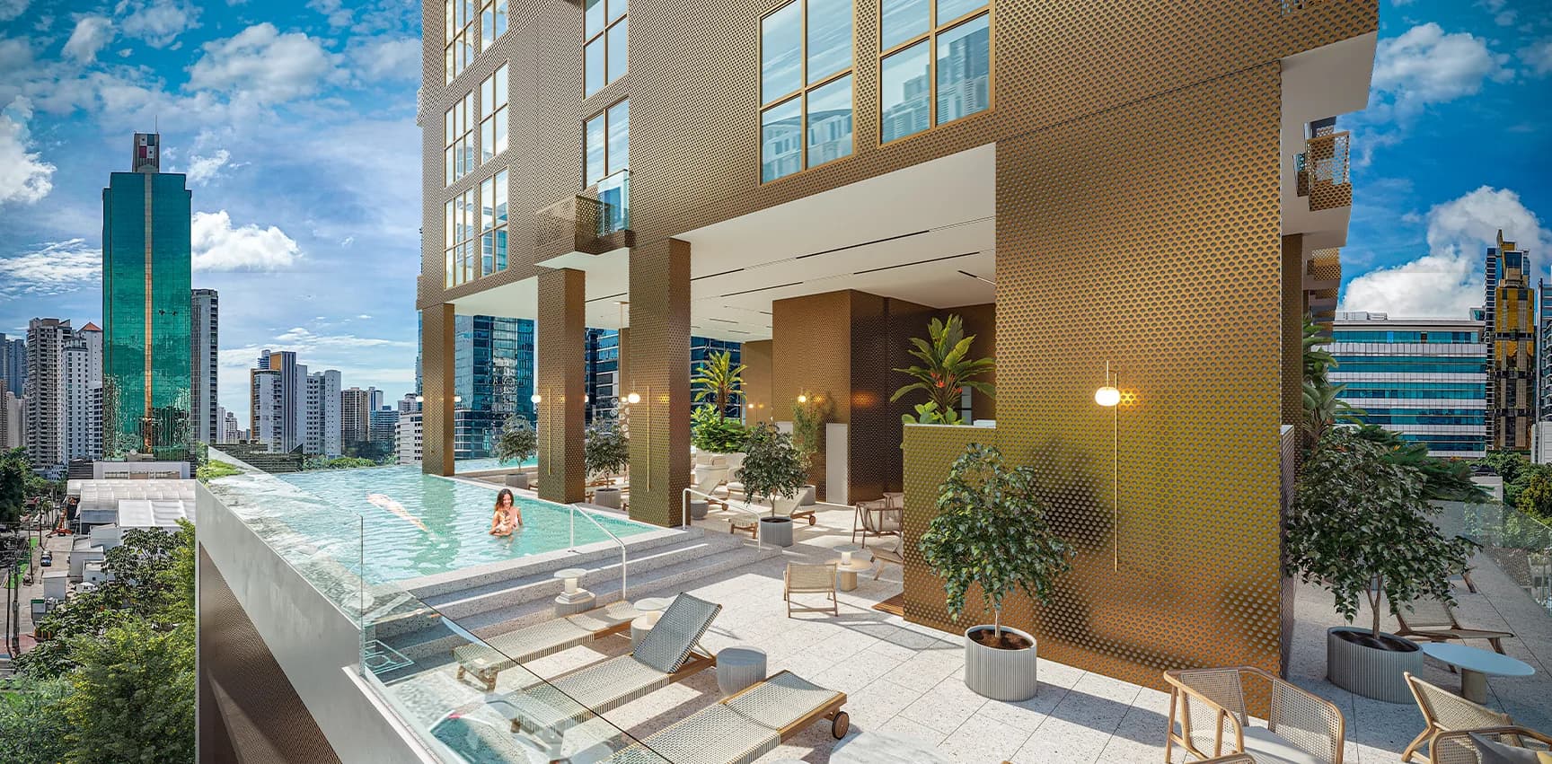 Infinity pool and solarium deck at The Label by Loft Obarrio