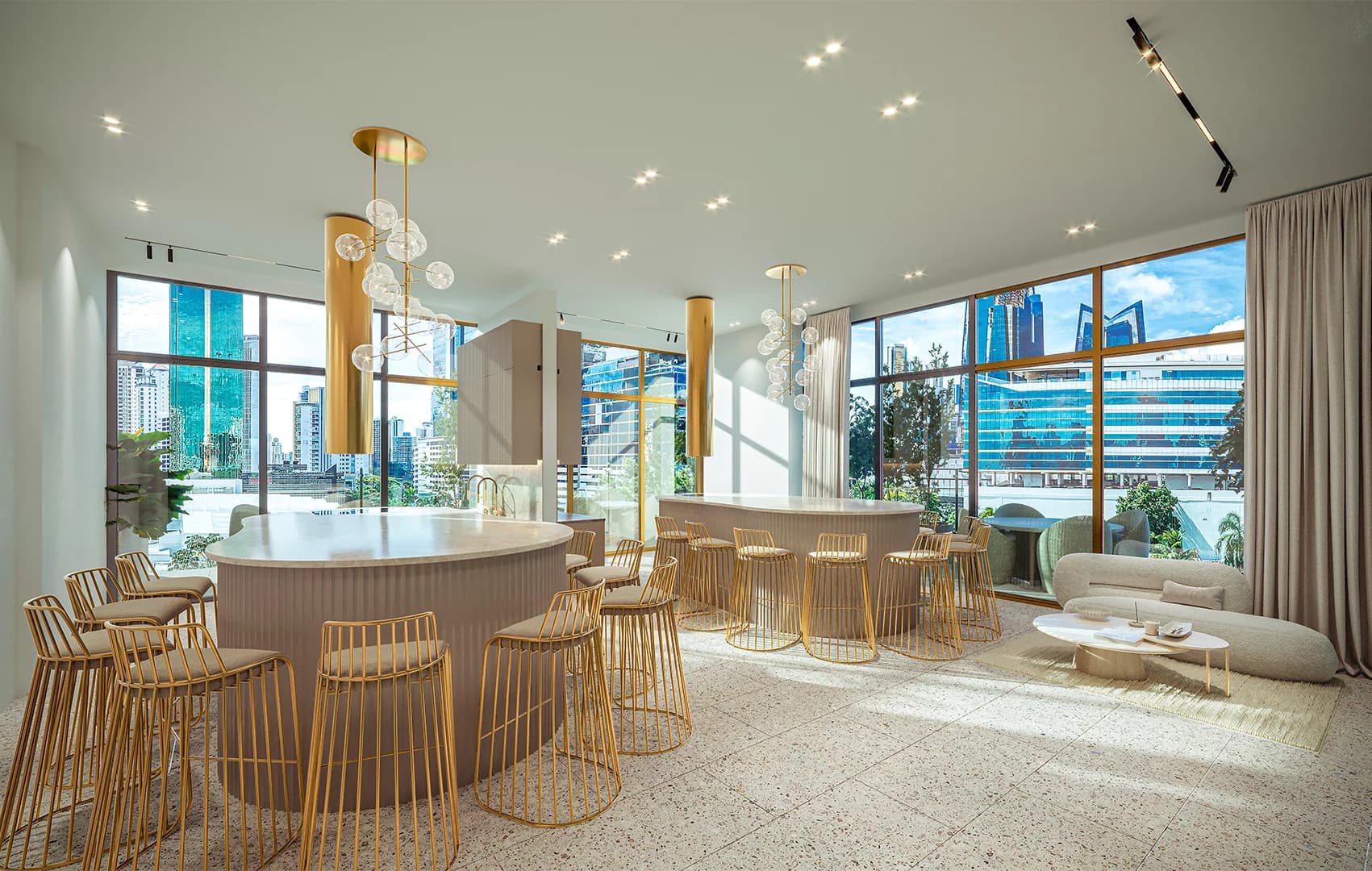 Kitchen room with bar seating at The Label by Loft Obarrio