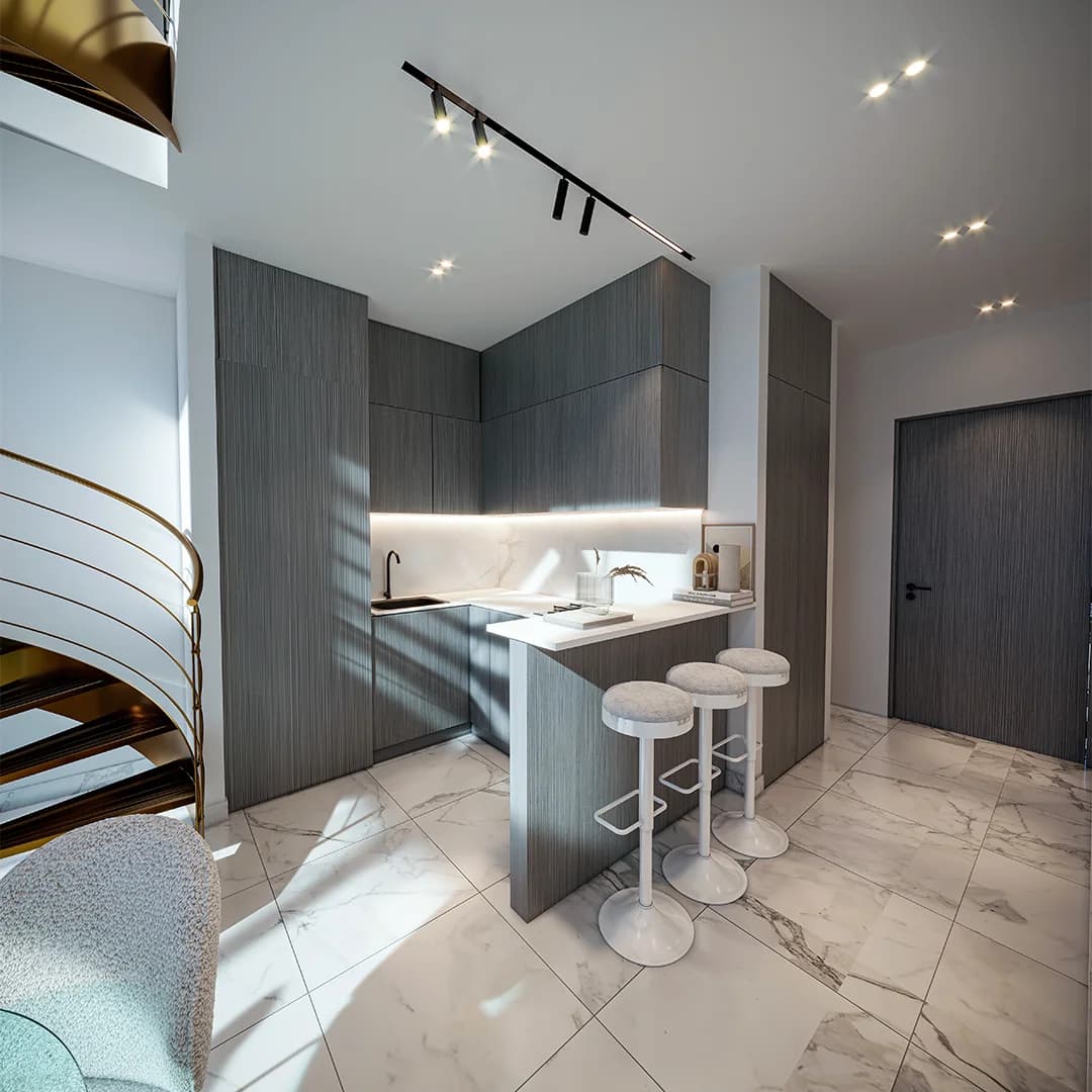 Loft kitchen with breakfast bar at The Label by Loft Obarrio