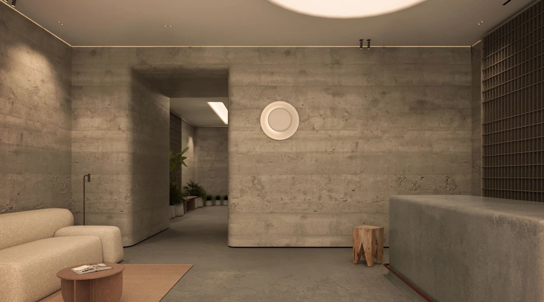 Lobby seating area and corridor at Paly