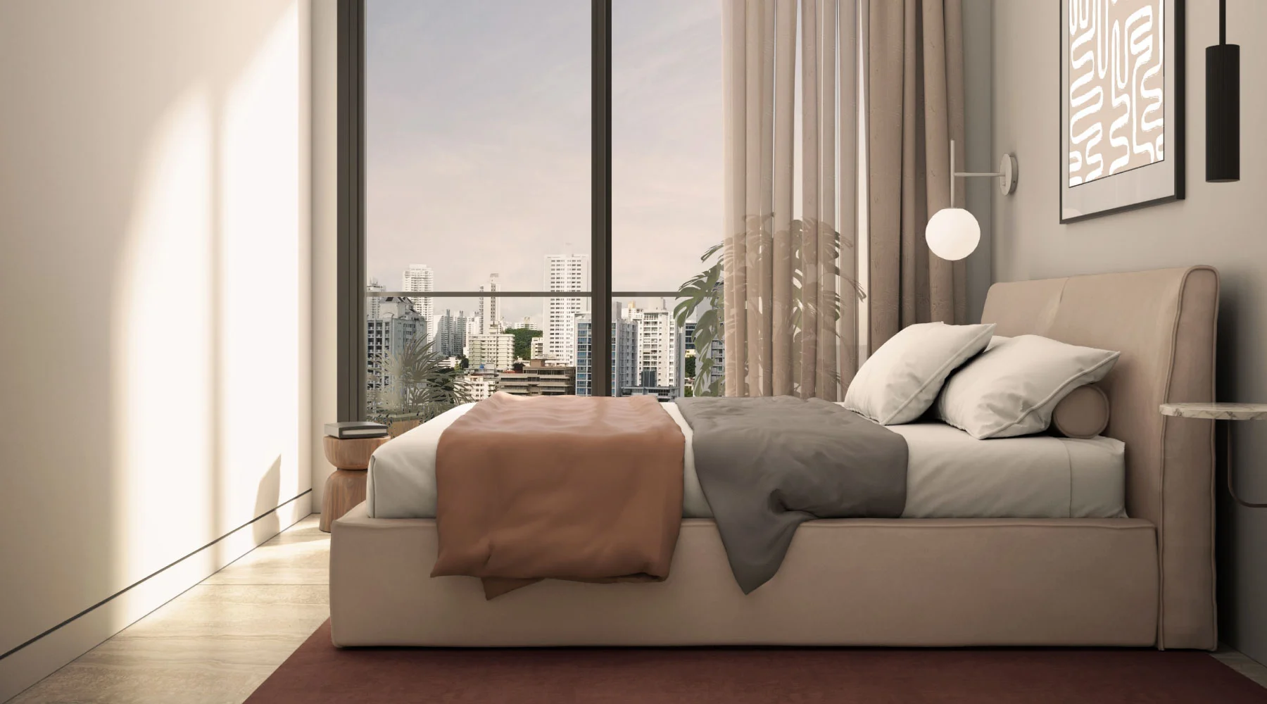 Bedroom with city view in an apartment at Paly