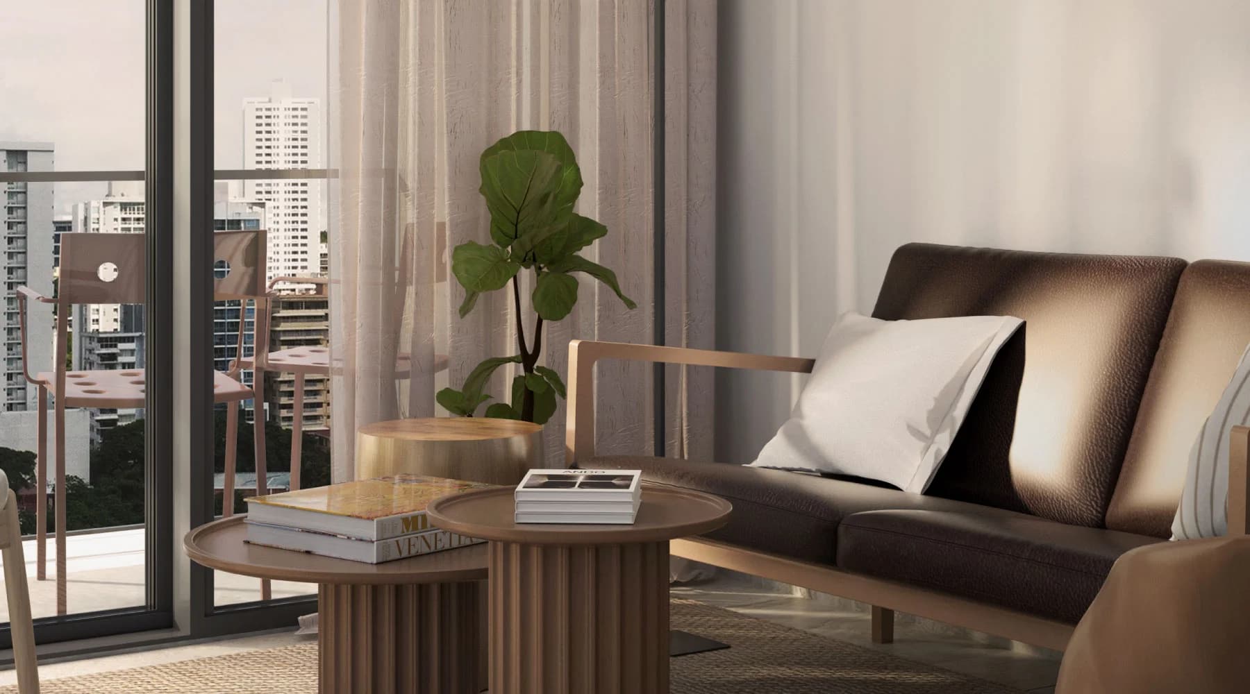 Living area by the balcony window in an apartment at Paly